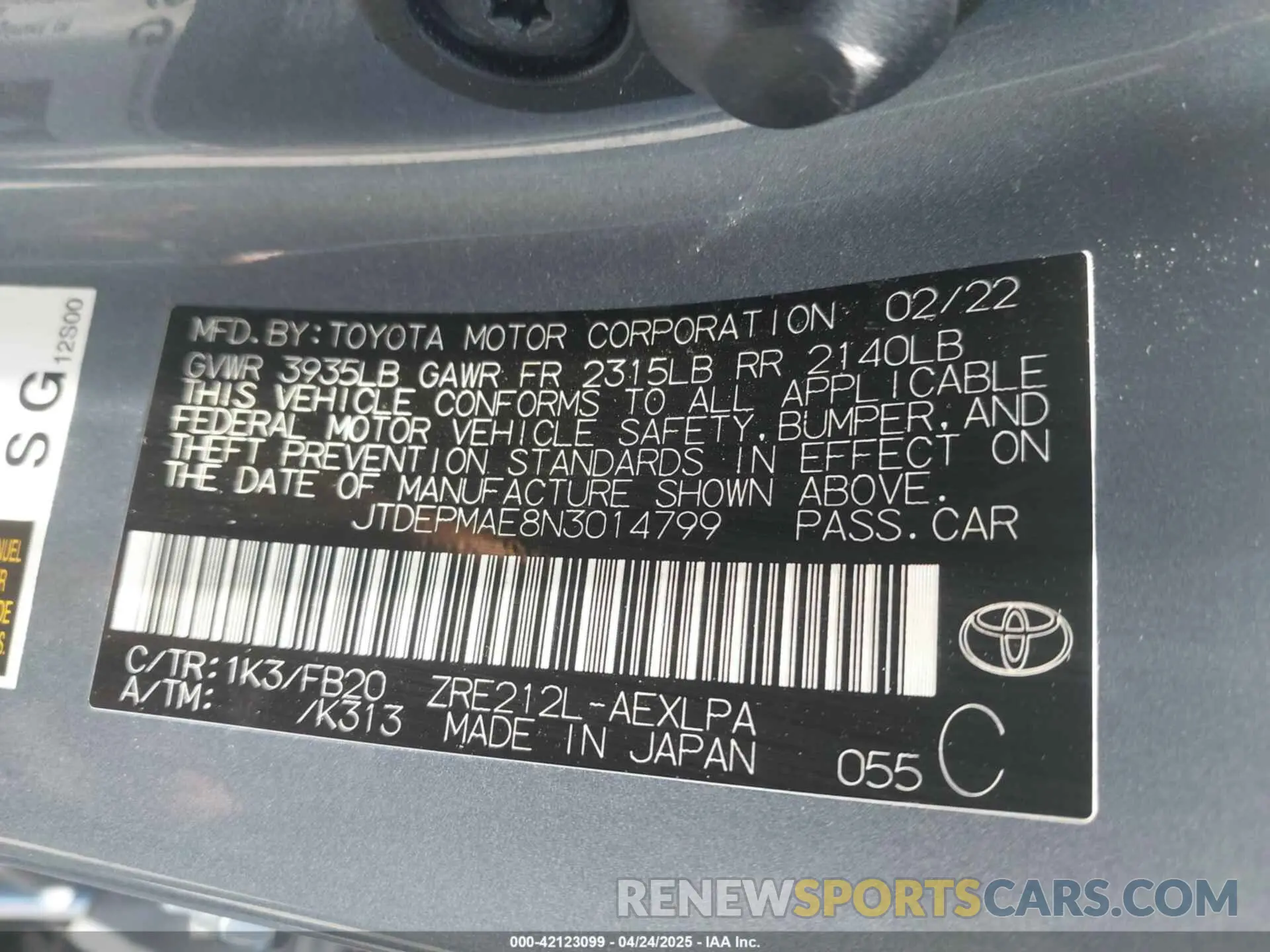 9 fotografías del automóvil dañado JTDEPMAE8N3014799 TOYOTA COROLLA 2022