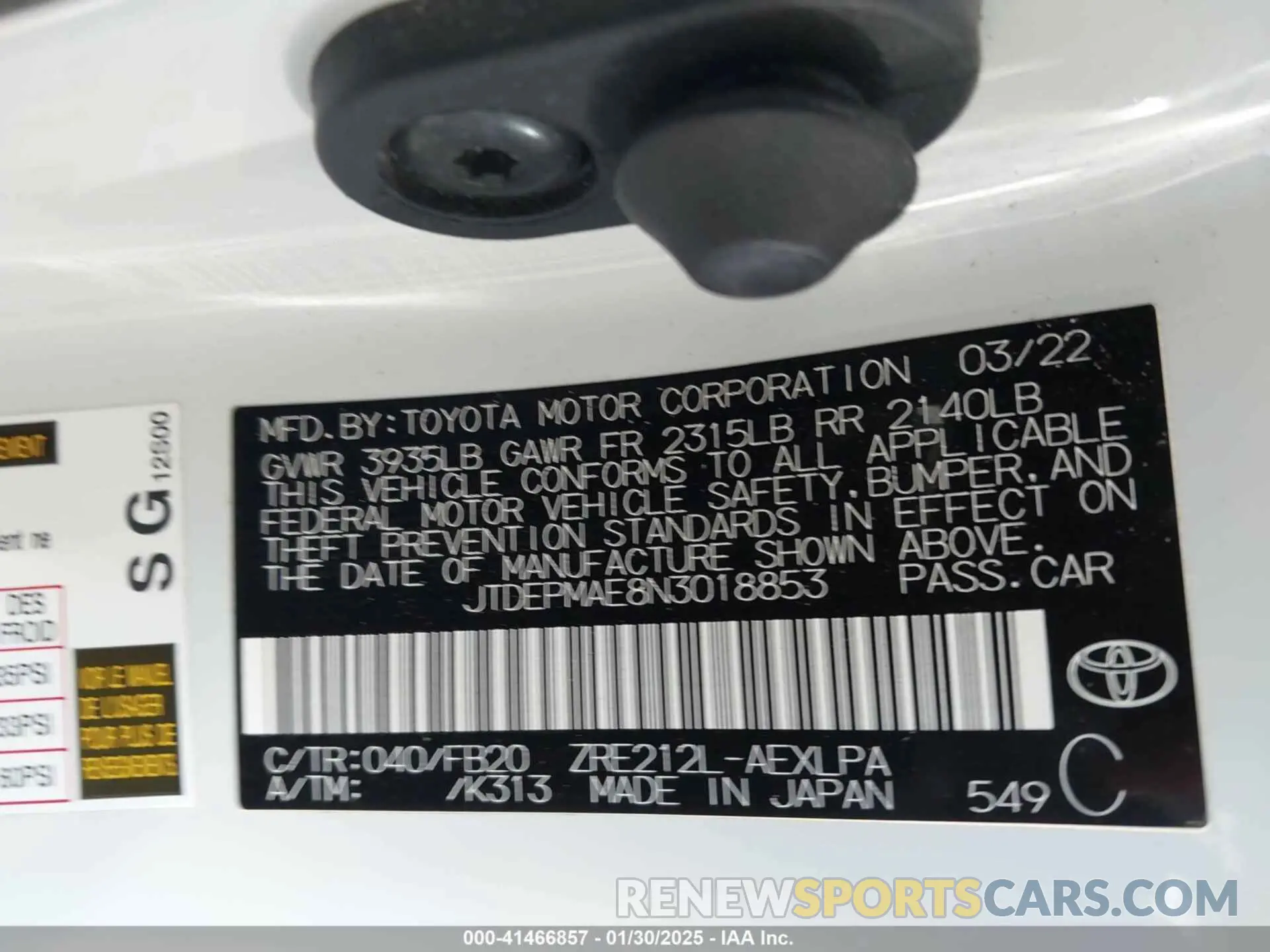 9 fotografías del automóvil dañado JTDEPMAE8N3018853 TOYOTA COROLLA 2022