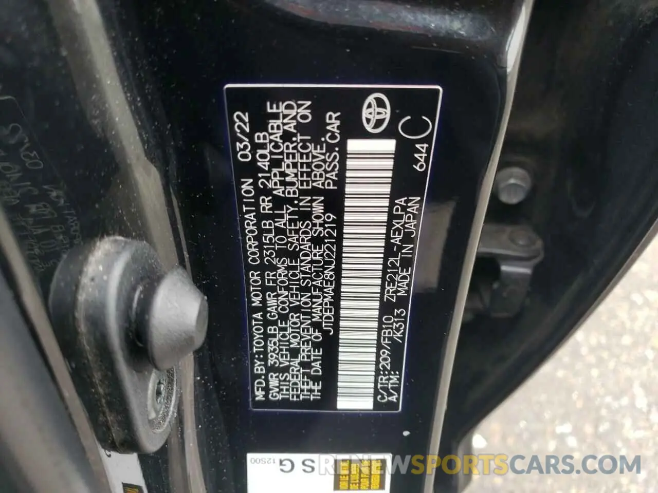 12 fotografías del automóvil dañado JTDEPMAE8NJ221219 TOYOTA COROLLA 2022