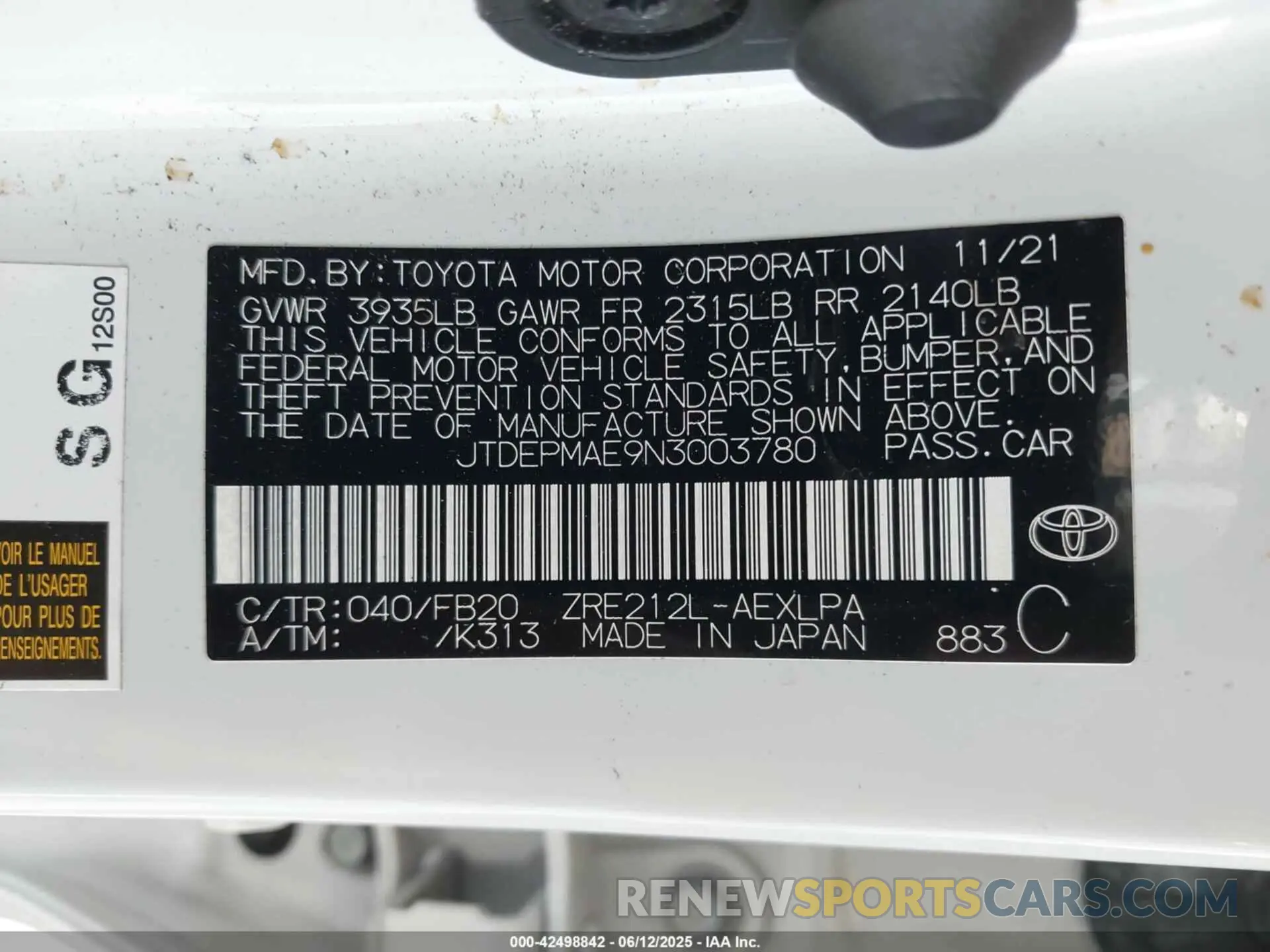 9 fotografías del automóvil dañado JTDEPMAE9N3003780 TOYOTA COROLLA 2022