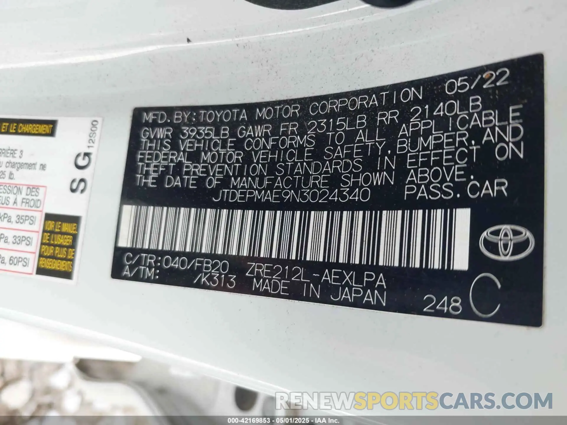 9 fotografías del automóvil dañado JTDEPMAE9N3024340 TOYOTA COROLLA 2022