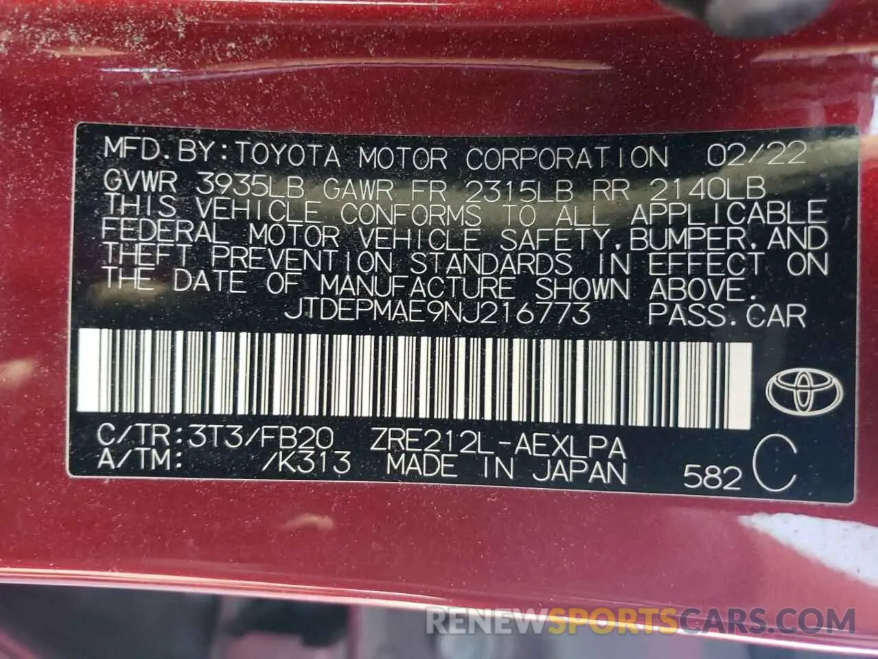 12 fotografías del automóvil dañado JTDEPMAE9NJ216773 TOYOTA COROLLA 2022