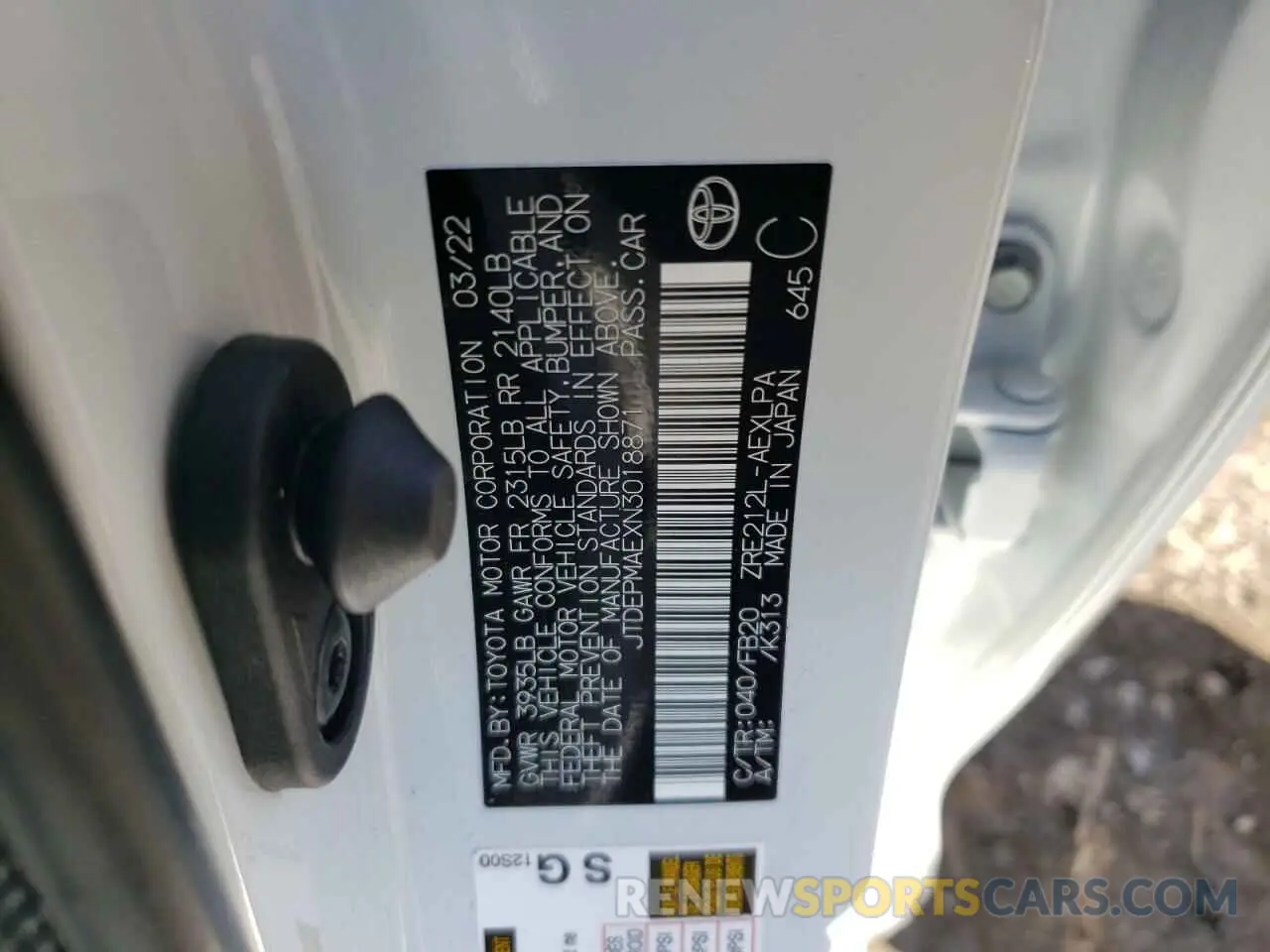 10 fotografías del automóvil dañado JTDEPMAEXN3018871 TOYOTA COROLLA 2022