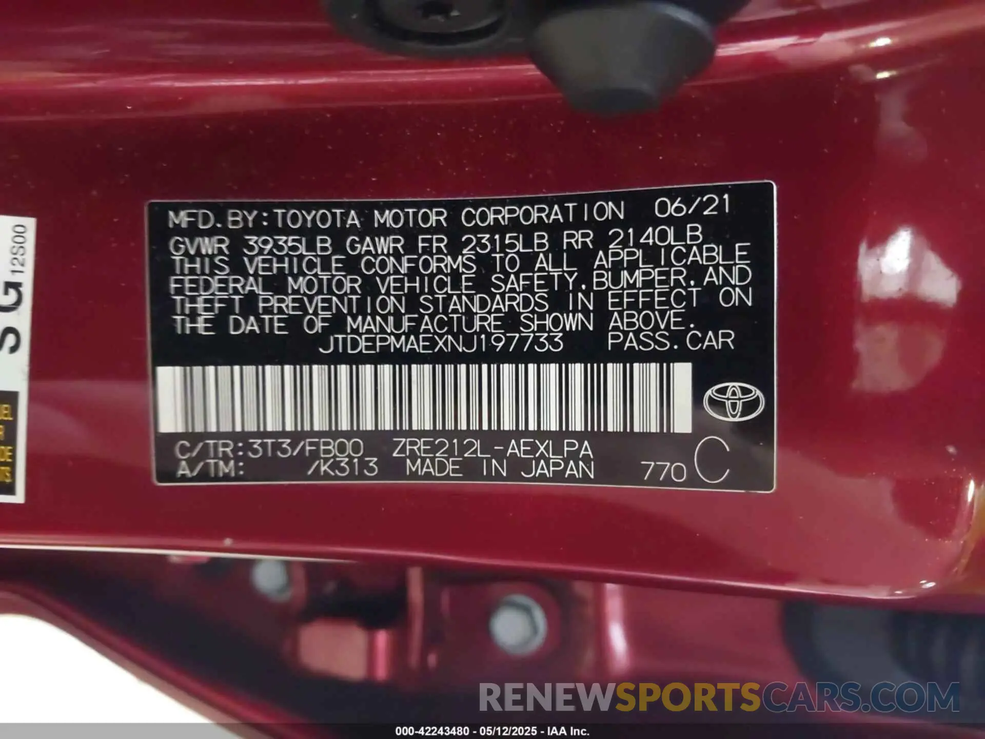 9 fotografías del automóvil dañado JTDEPMAEXNJ197733 TOYOTA COROLLA 2022