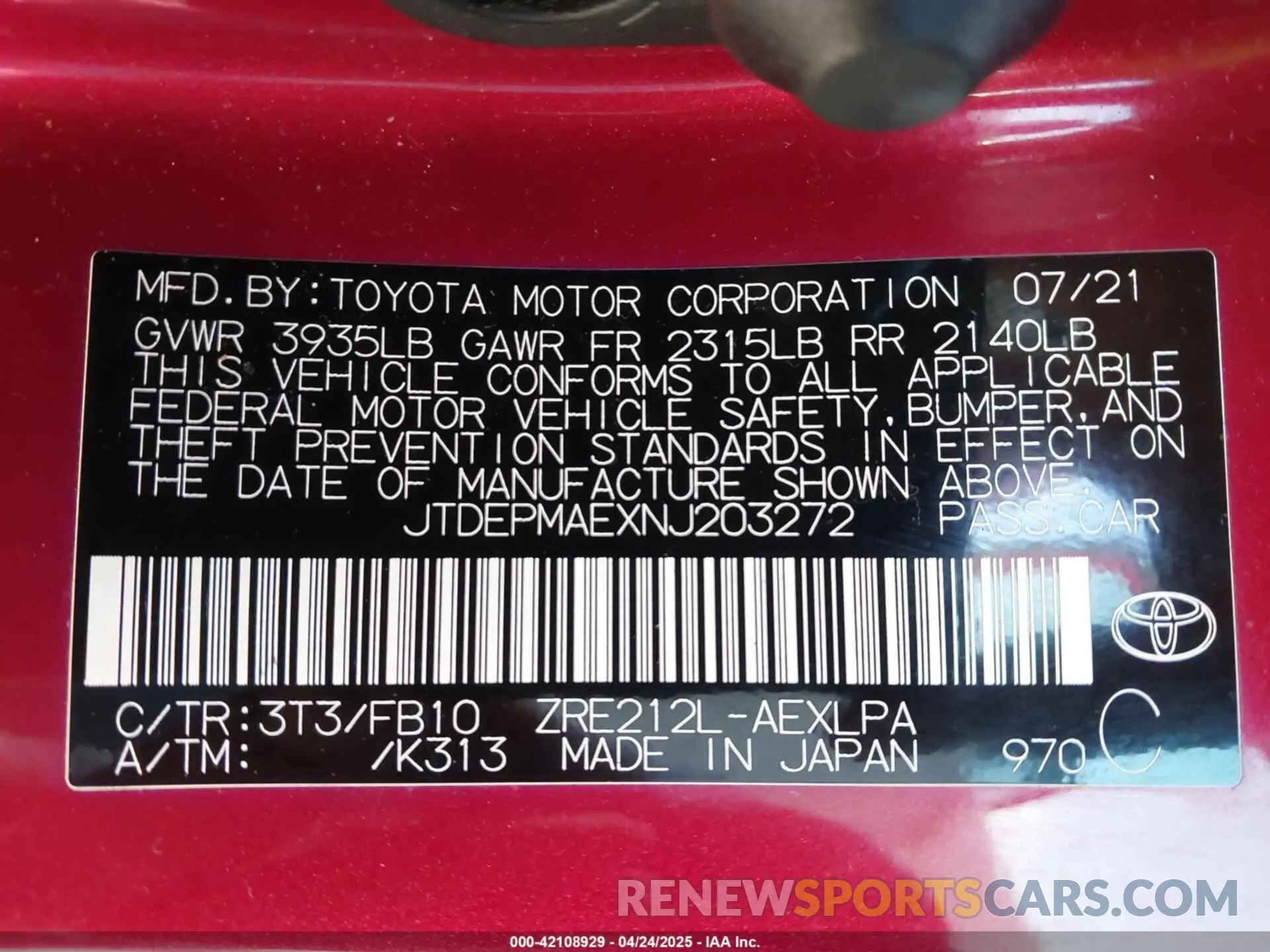 9 fotografías del automóvil dañado JTDEPMAEXNJ203272 TOYOTA COROLLA 2022