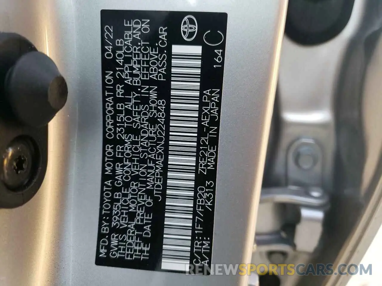 10 fotografías del automóvil dañado JTDEPMAEXNJ224848 TOYOTA COROLLA 2022