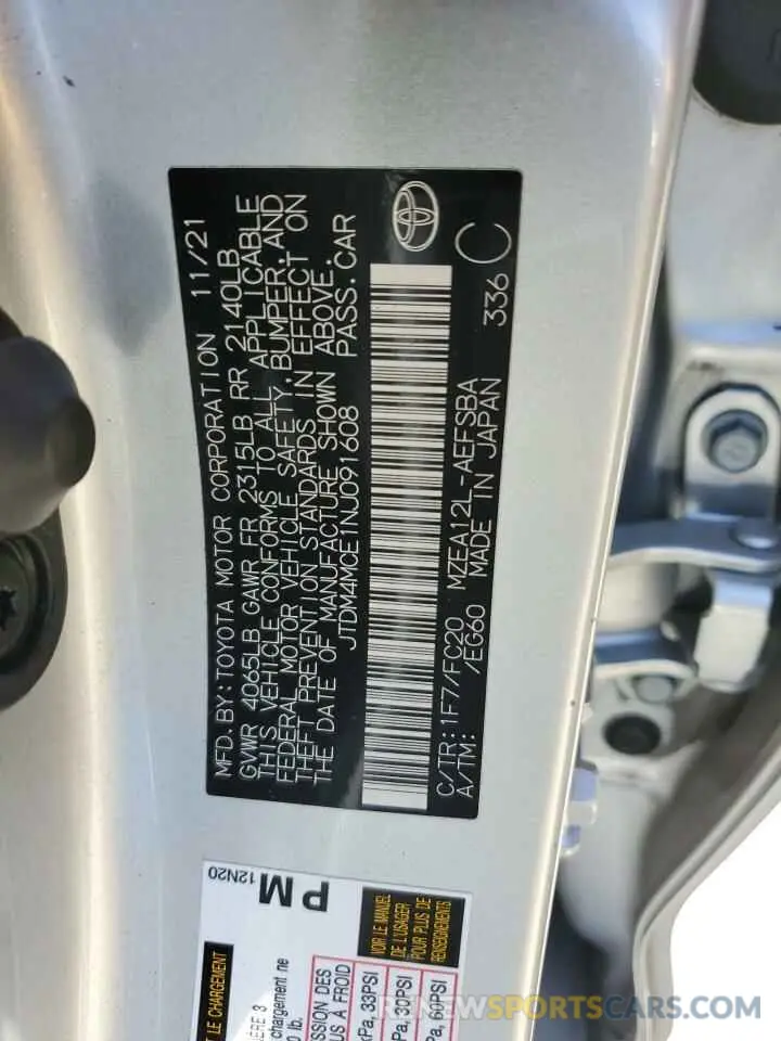 13 fotografías del automóvil dañado JTDM4MCE1NJ091608 TOYOTA COROLLA 2022