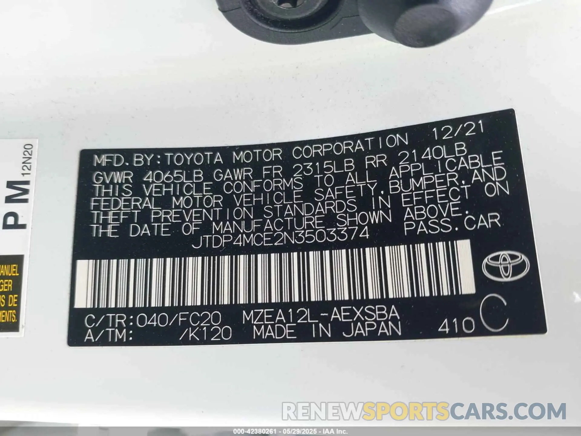 9 fotografías del automóvil dañado JTDP4MCE2N3503374 TOYOTA COROLLA 2022