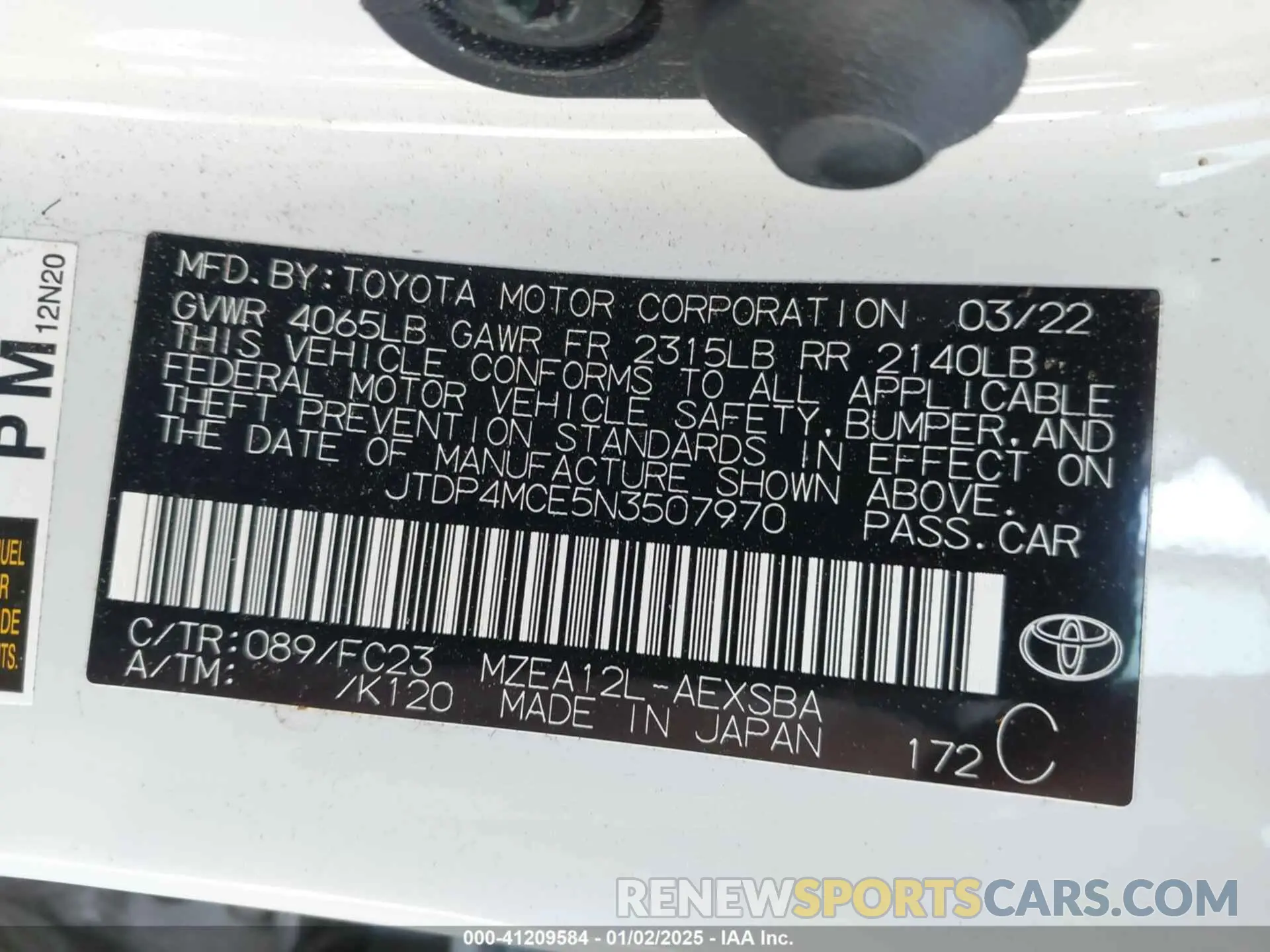 9 fotografías del automóvil dañado JTDP4MCE5N3507970 TOYOTA COROLLA 2022