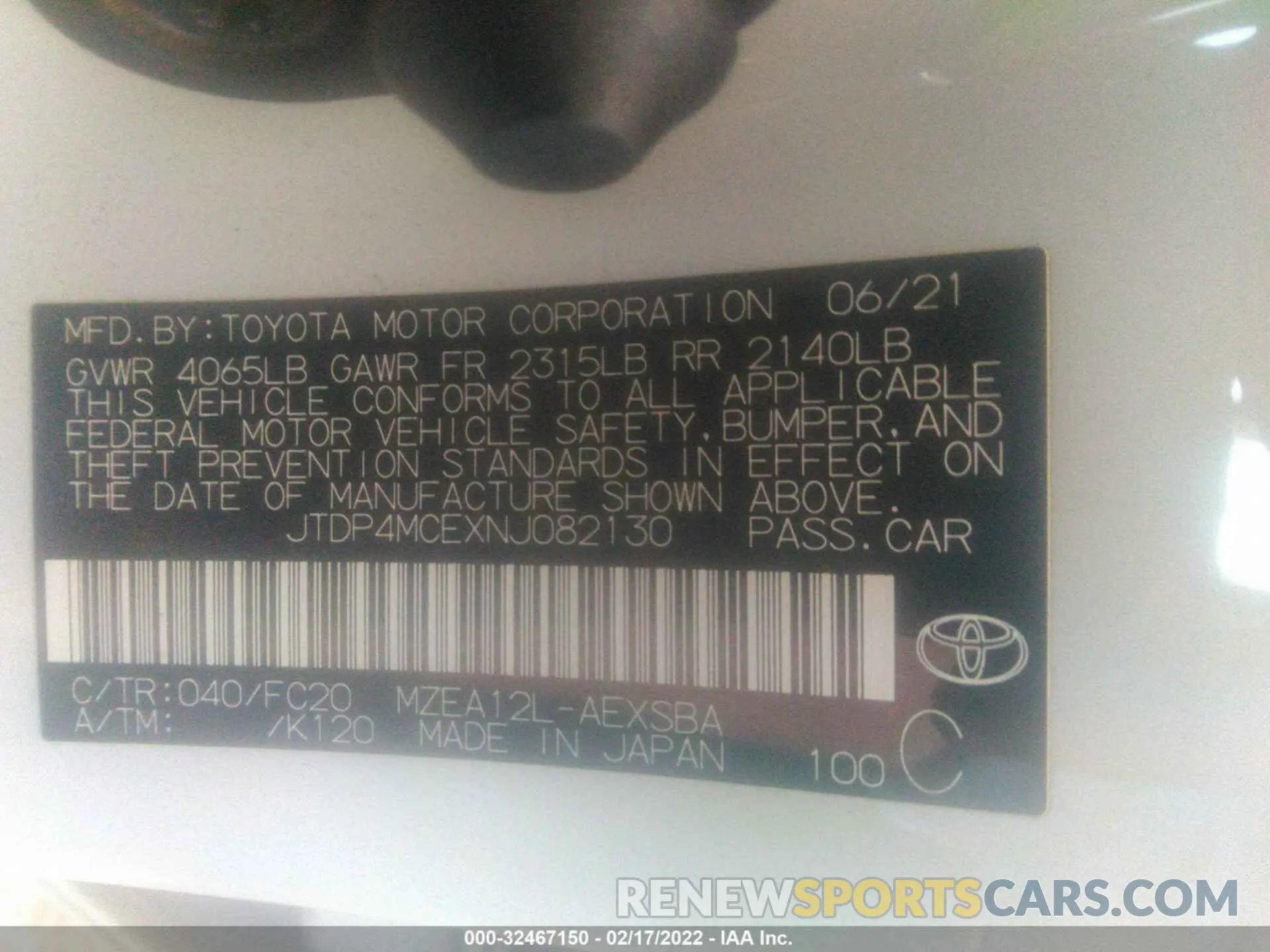 9 fotografías del automóvil dañado JTDP4MCEXNJ082130 TOYOTA COROLLA 2022