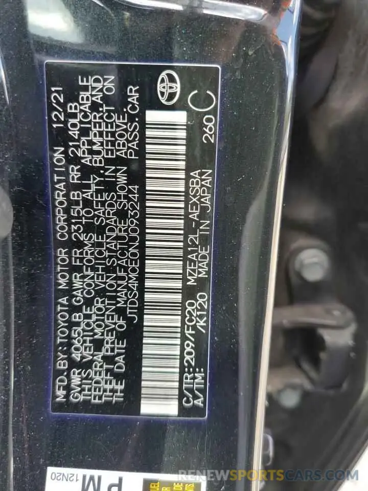 12 fotografías del automóvil dañado JTDS4MCE0NJ093244 TOYOTA COROLLA 2022