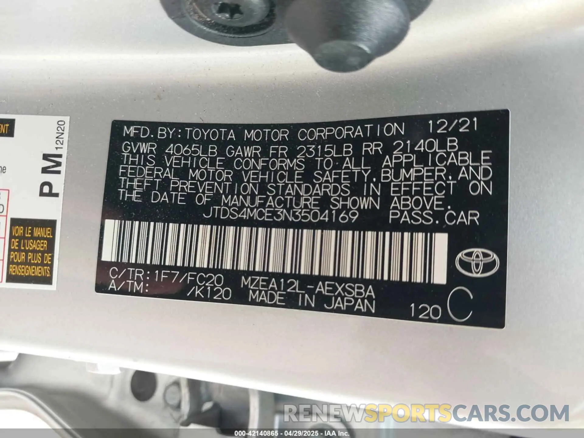 9 fotografías del automóvil dañado JTDS4MCE3N3504169 TOYOTA COROLLA 2022