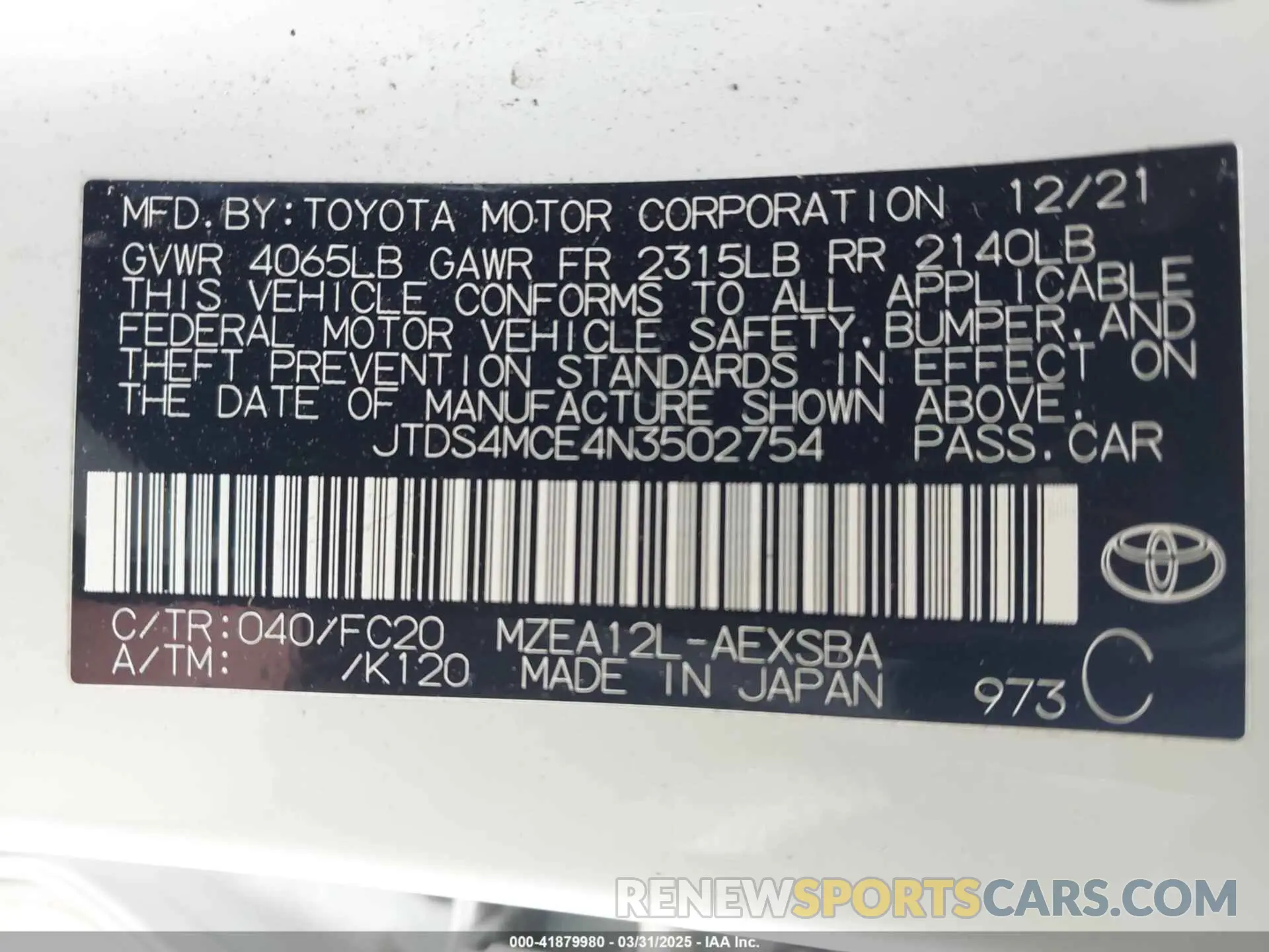 9 fotografías del automóvil dañado JTDS4MCE4N3502754 TOYOTA COROLLA 2022