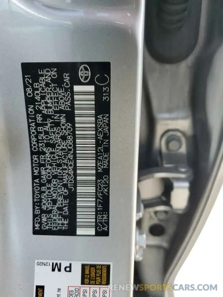12 fotografías del automóvil dañado JTDS4MCE4NJ088709 TOYOTA COROLLA 2022
