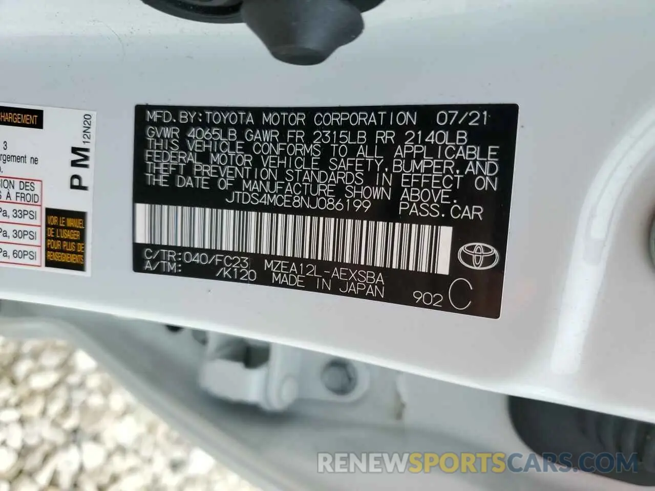 10 fotografías del automóvil dañado JTDS4MCE8NJ086199 TOYOTA COROLLA 2022