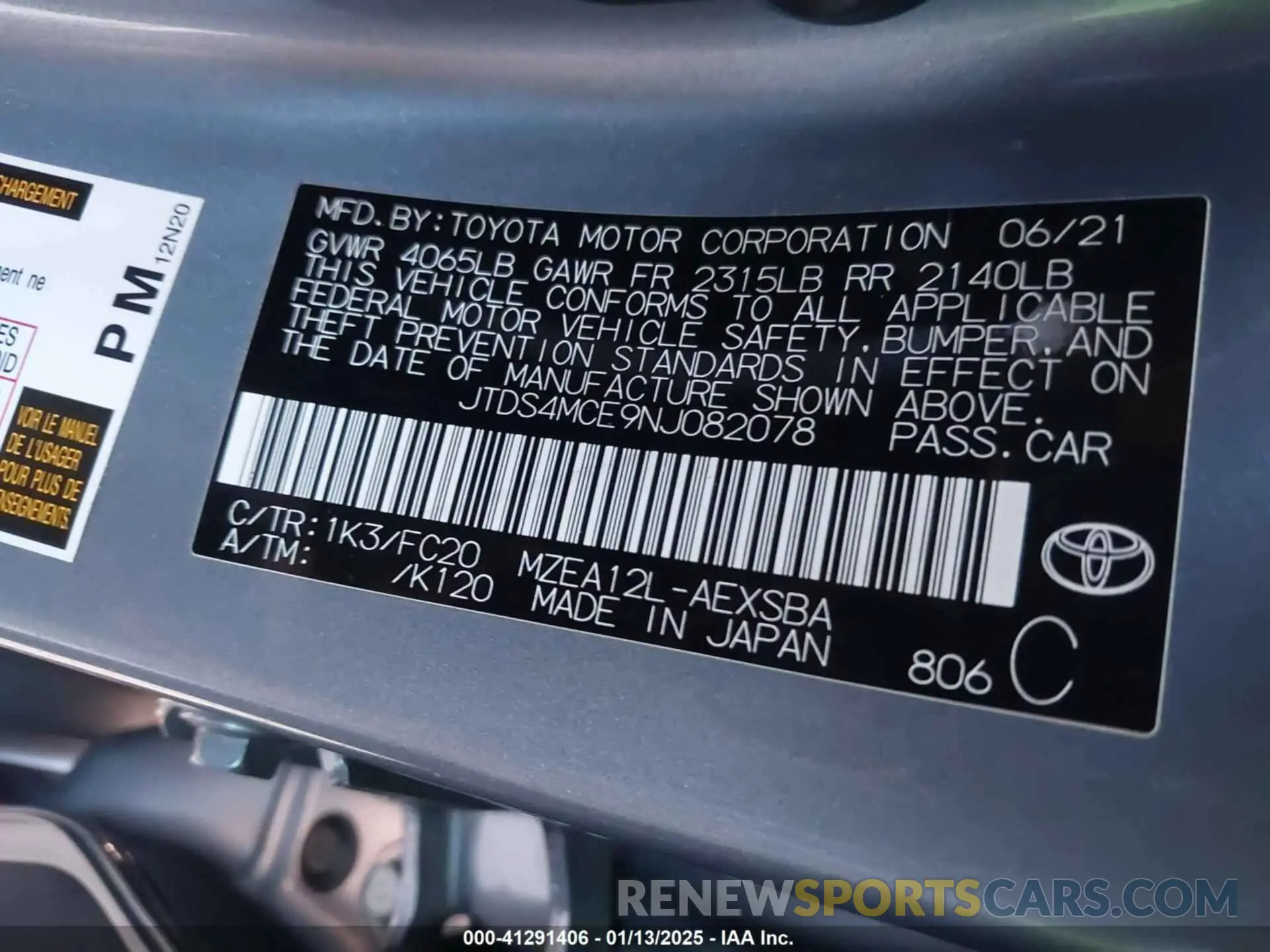 9 fotografías del automóvil dañado JTDS4MCE9NJ082078 TOYOTA COROLLA 2022