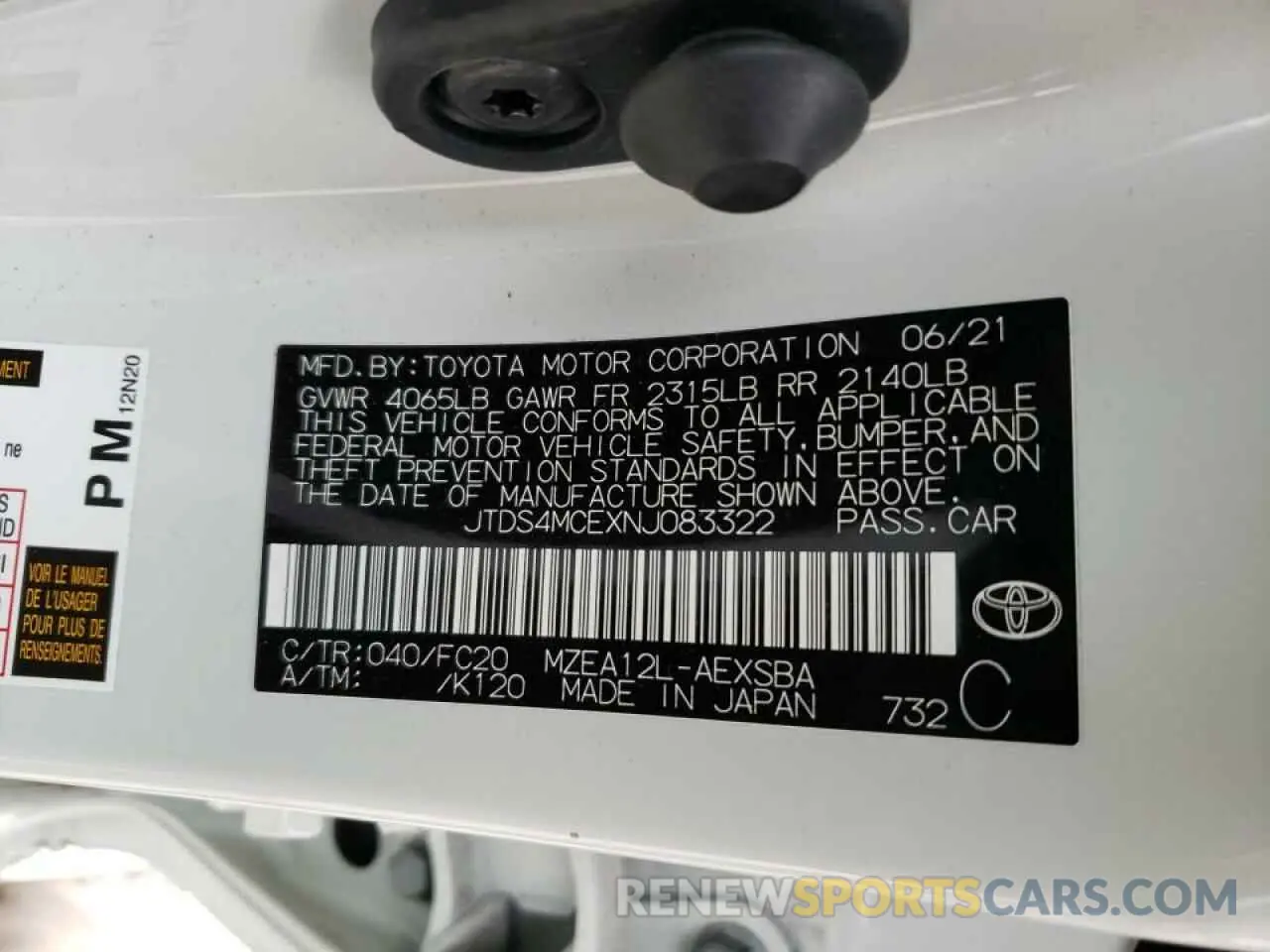 10 fotografías del automóvil dañado JTDS4MCEXNJ083322 TOYOTA COROLLA 2022