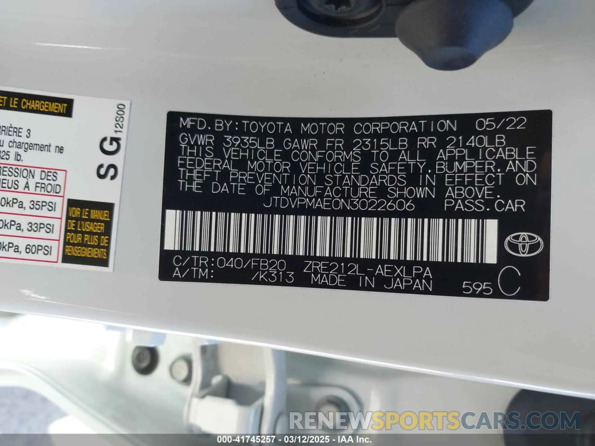 9 fotografías del automóvil dañado JTDVPMAE0N3022606 TOYOTA COROLLA 2022
