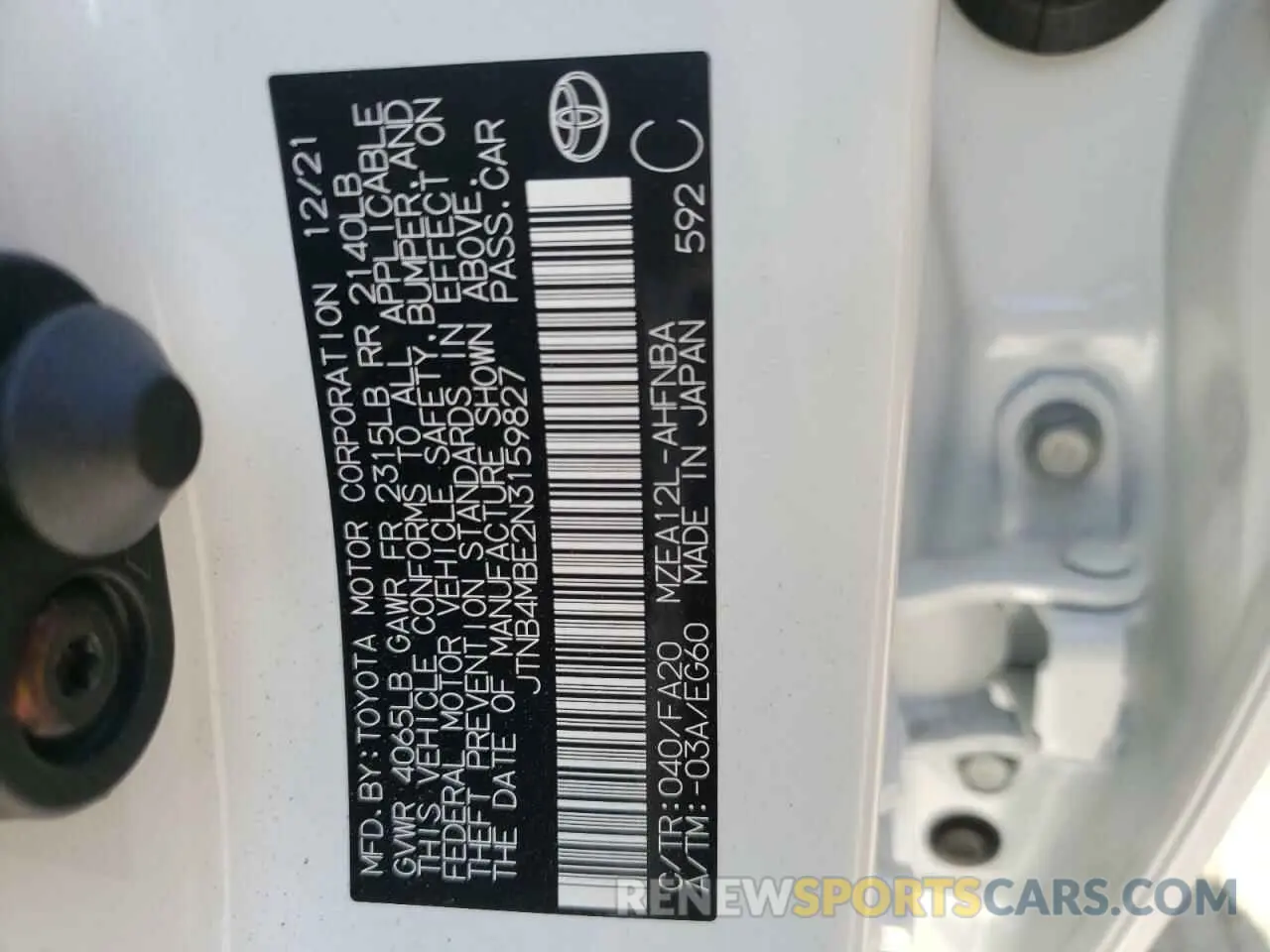 10 fotografías del automóvil dañado JTNB4MBE2N3159827 TOYOTA COROLLA 2022