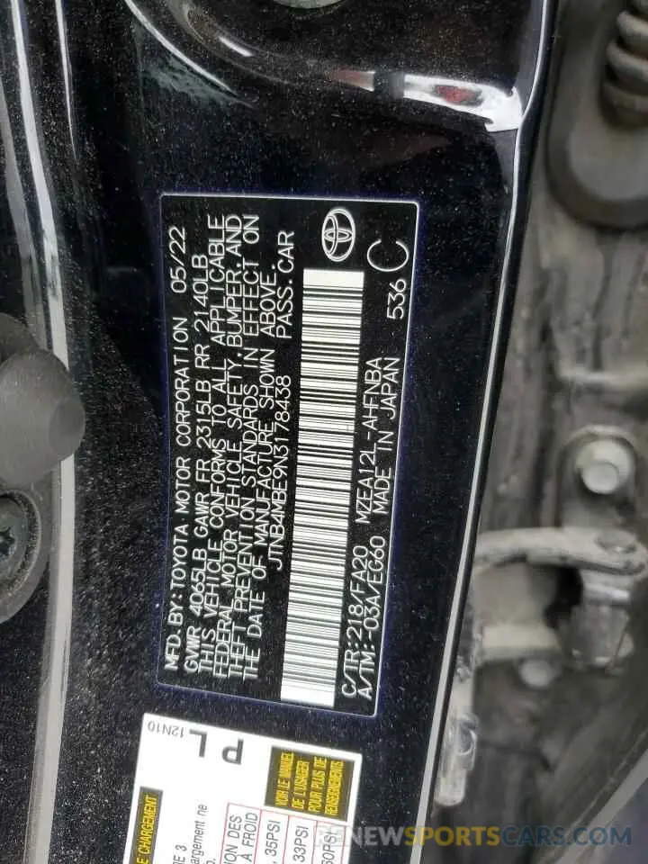 13 fotografías del automóvil dañado JTNB4MBE9N3178438 TOYOTA COROLLA 2022