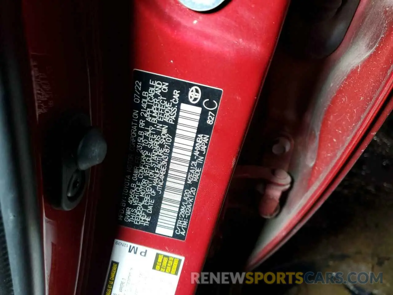 12 fotografías del automóvil dañado JTNC4MBE3N3187107 TOYOTA COROLLA 2022