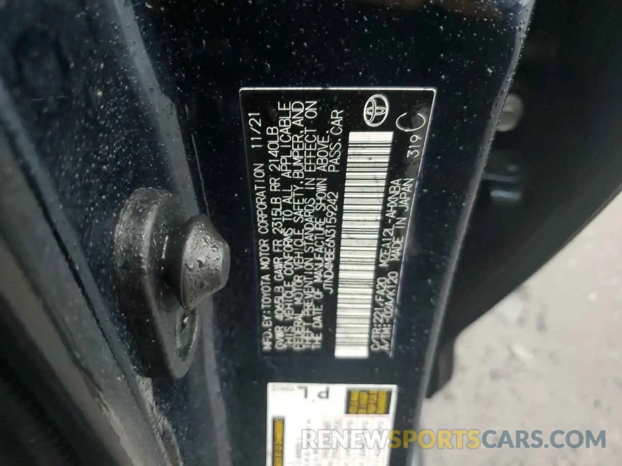 10 fotografías del automóvil dañado JTND4MBE6N3159242 TOYOTA COROLLA 2022