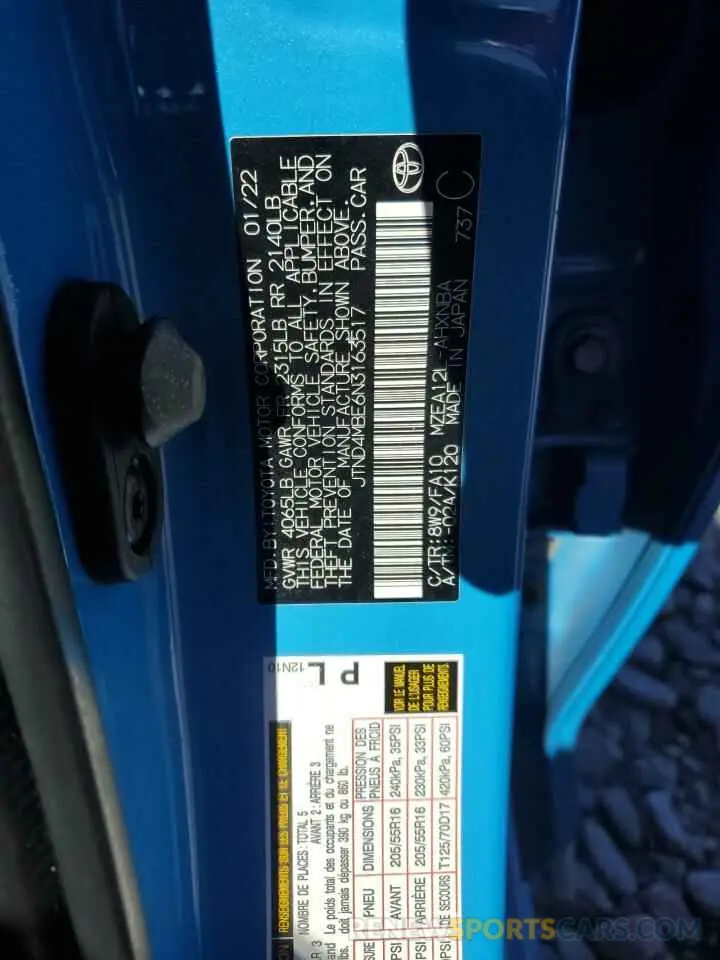 13 fotografías del automóvil dañado JTND4MBE6N3163517 TOYOTA COROLLA 2022