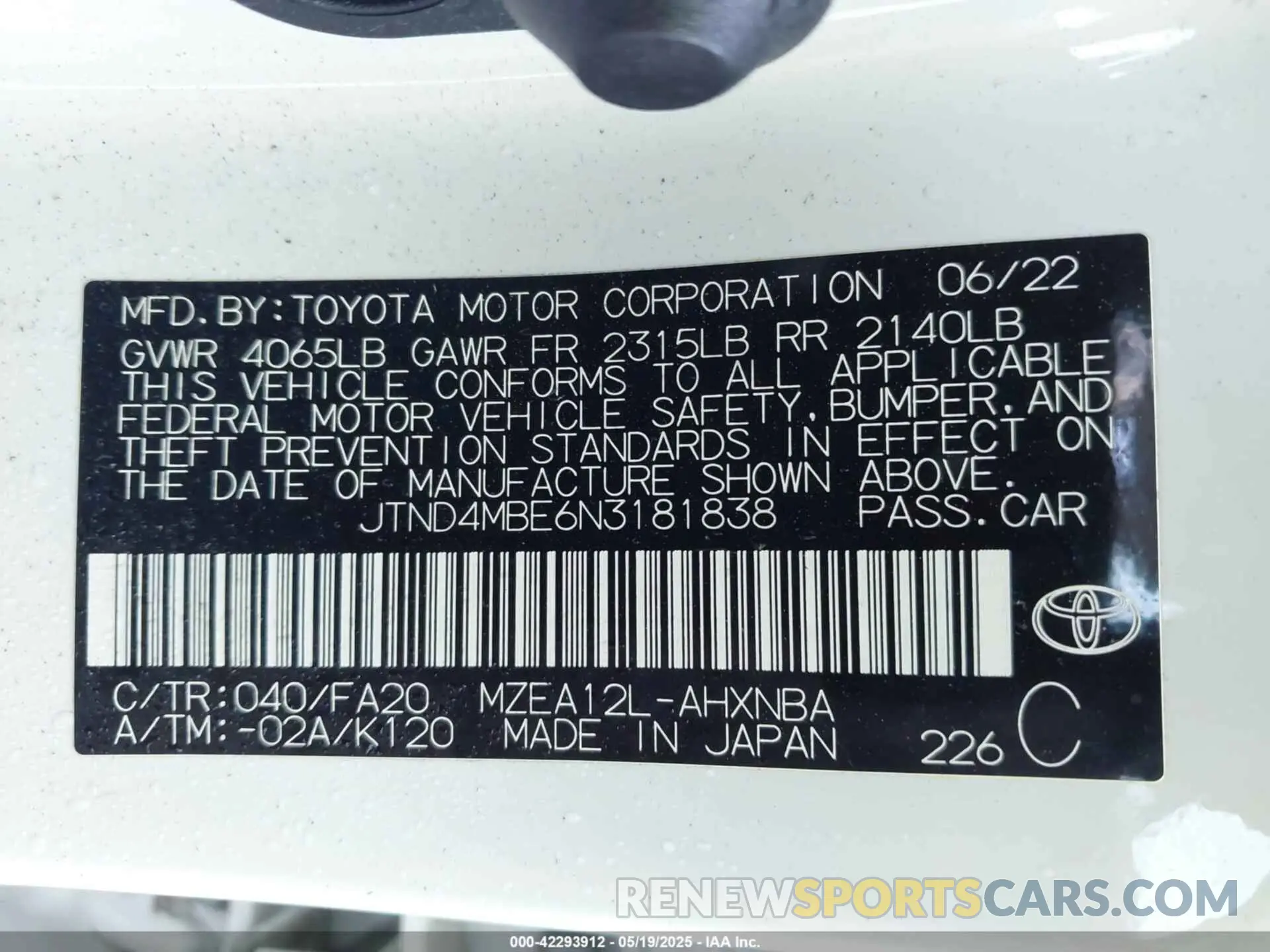 9 fotografías del automóvil dañado JTND4MBE6N3181838 TOYOTA COROLLA 2022