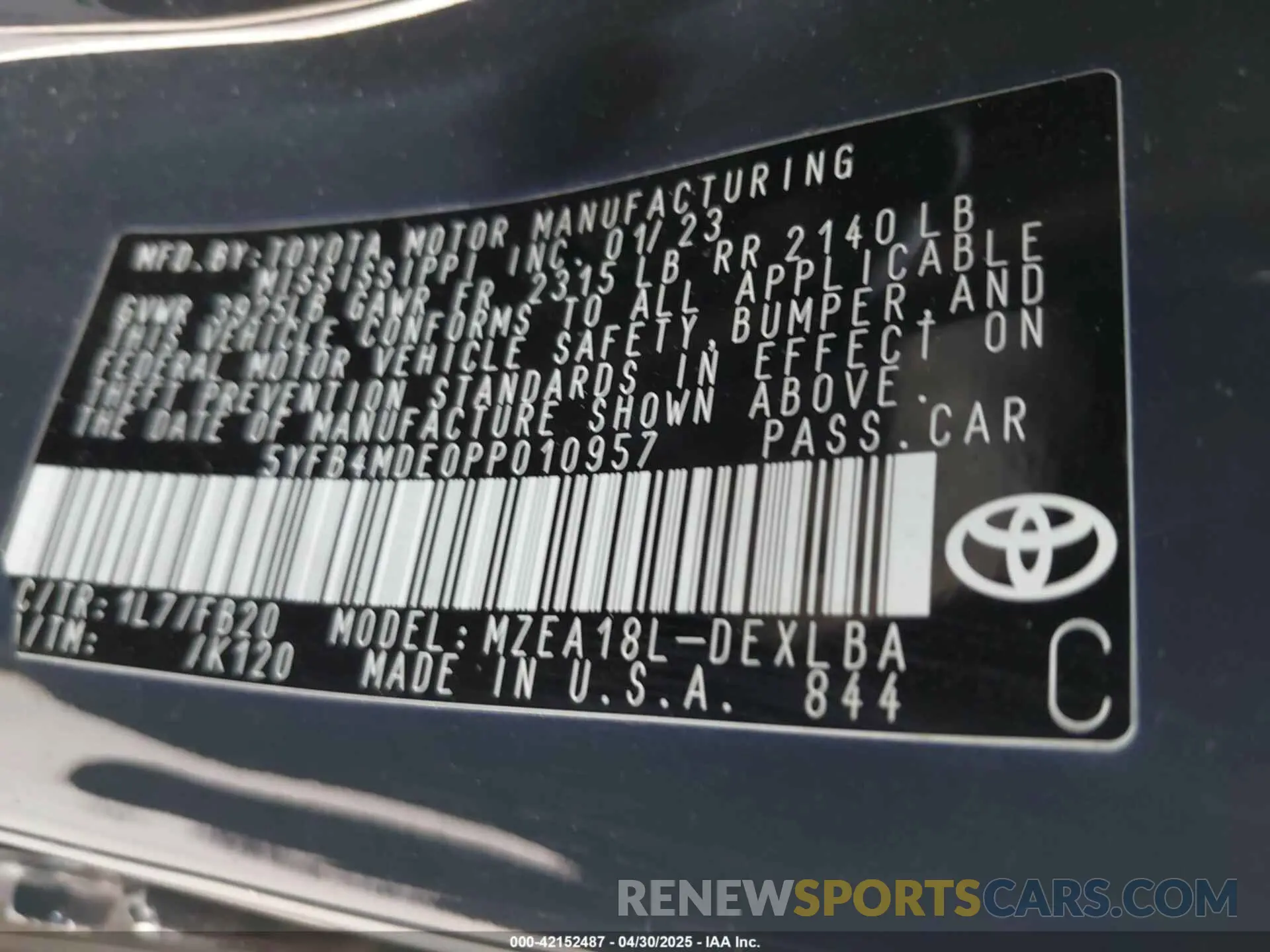 9 fotografías del automóvil dañado 5YFB4MDE0PP010957 TOYOTA COROLLA 2023