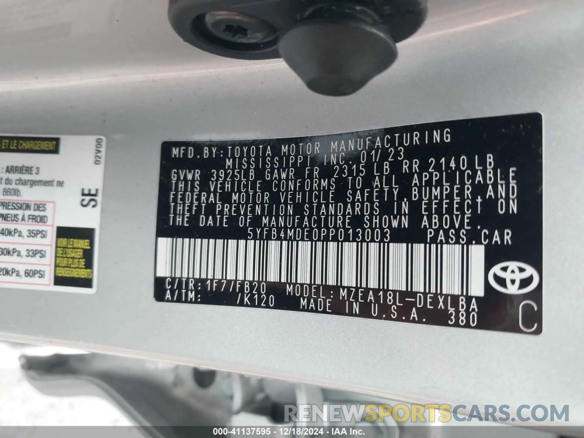 9 fotografías del automóvil dañado 5YFB4MDE0PP013003 TOYOTA COROLLA 2023