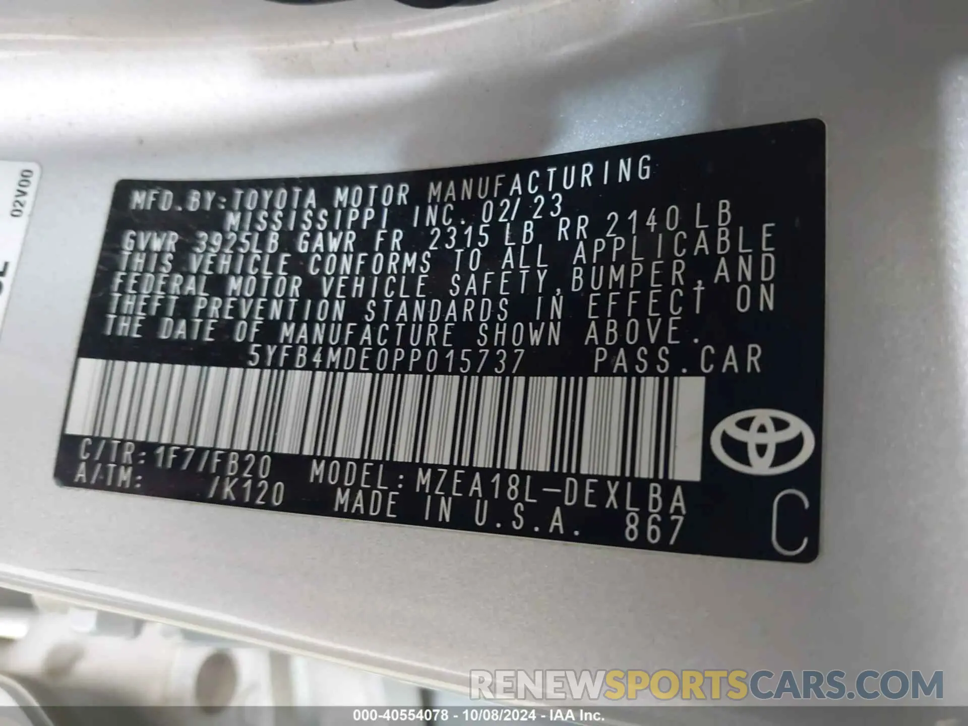 9 fotografías del automóvil dañado 5YFB4MDE0PP015737 TOYOTA COROLLA 2023