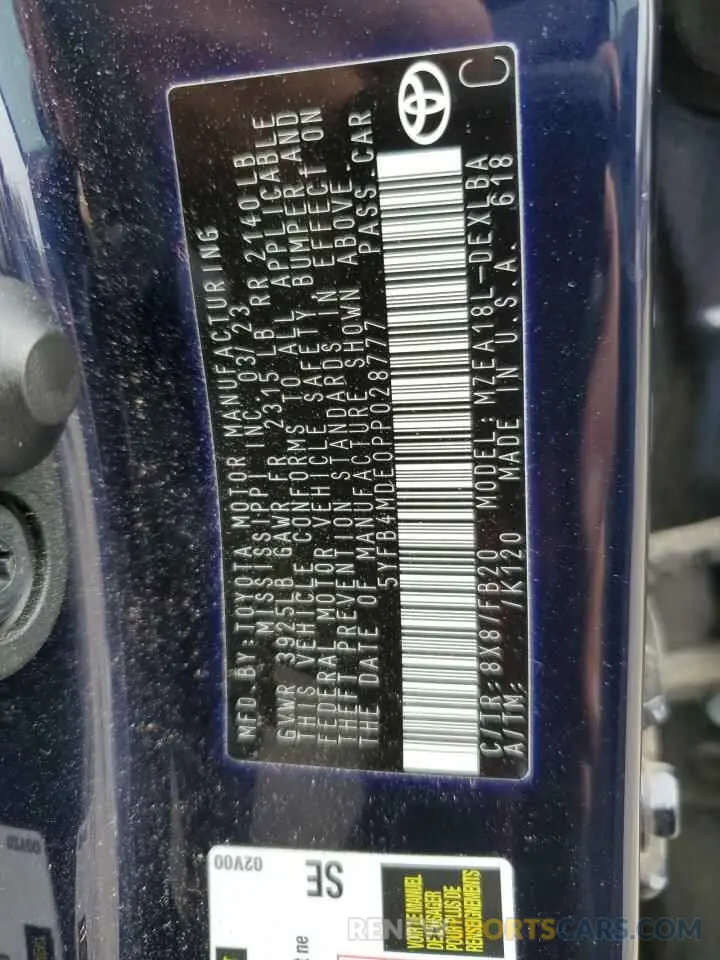 12 fotografías del automóvil dañado 5YFB4MDE0PP028777 TOYOTA COROLLA 2023