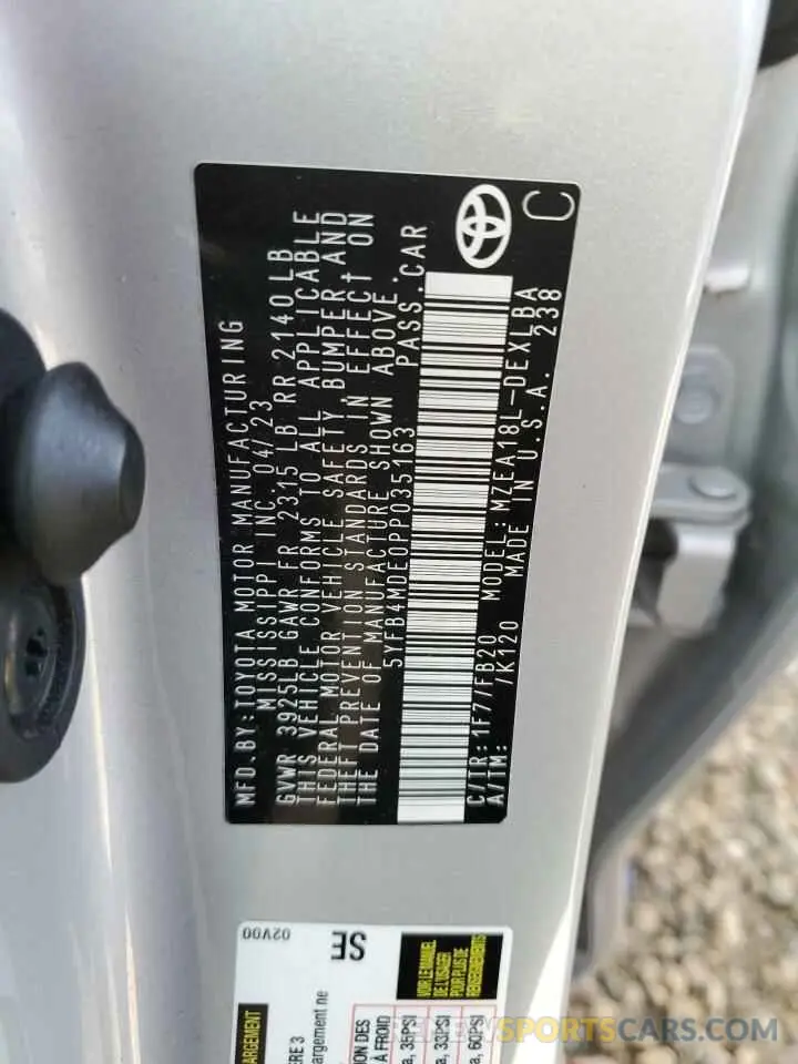 13 fotografías del automóvil dañado 5YFB4MDE0PP035163 TOYOTA COROLLA 2023