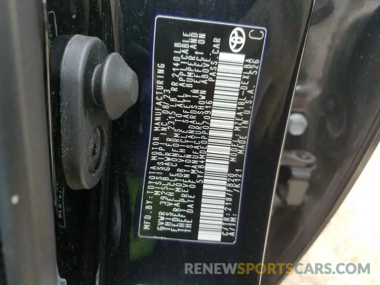 15 fotografías del automóvil dañado 5YFB4MDE0PP070916 TOYOTA COROLLA 2023