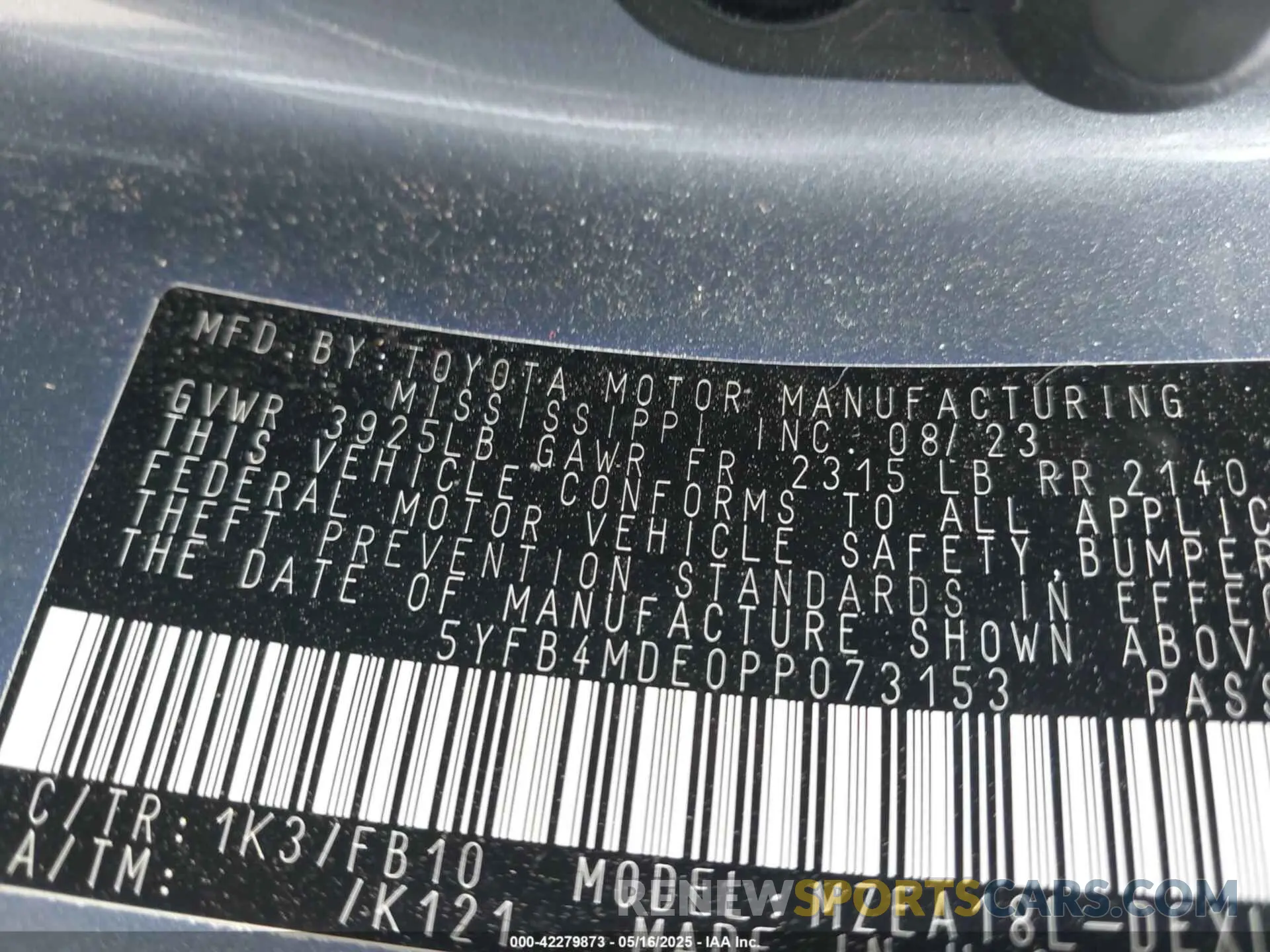 9 fotografías del automóvil dañado 5YFB4MDE0PP073153 TOYOTA COROLLA 2023