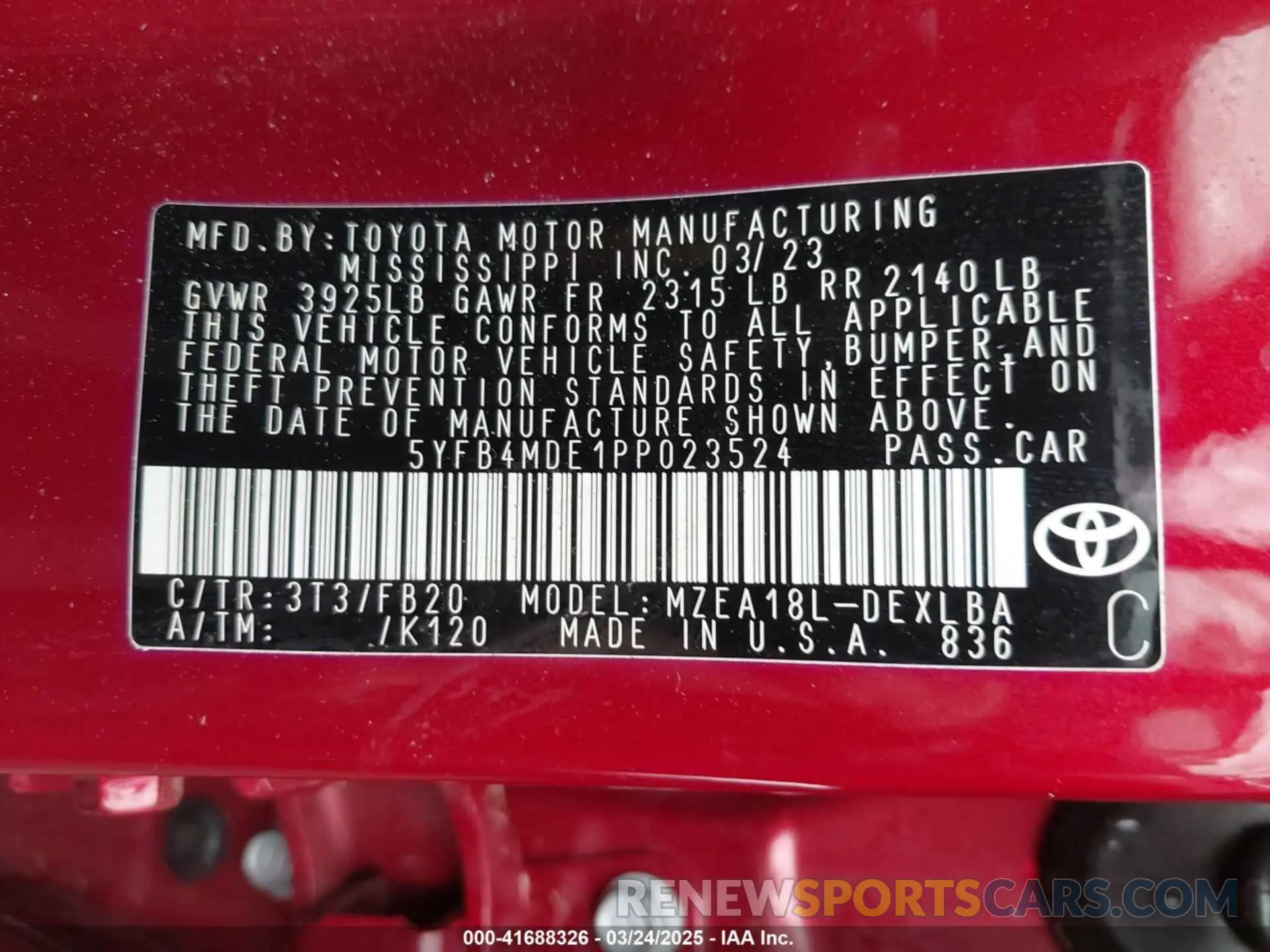 9 fotografías del automóvil dañado 5YFB4MDE1PP023524 TOYOTA COROLLA 2023