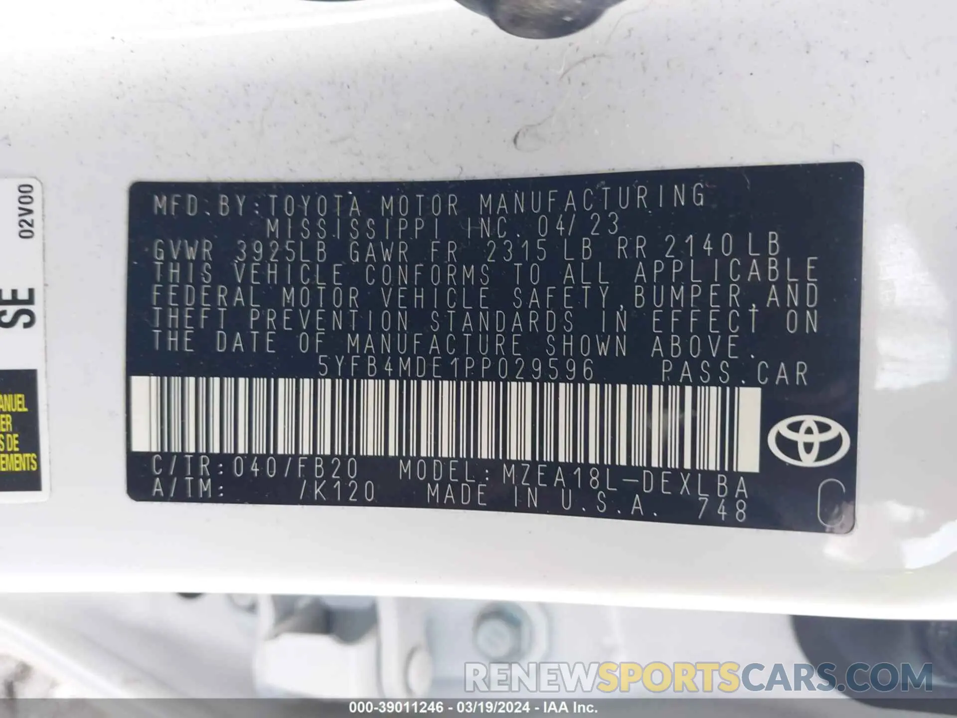 9 fotografías del automóvil dañado 5YFB4MDE1PP029596 TOYOTA COROLLA 2023