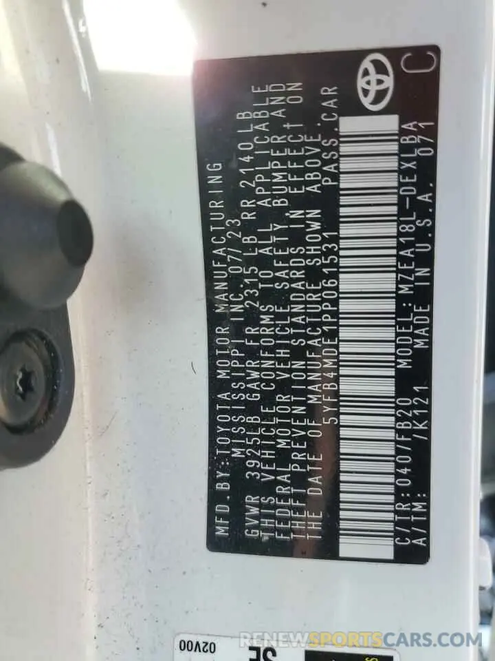 14 fotografías del automóvil dañado 5YFB4MDE1PP061531 TOYOTA COROLLA 2023