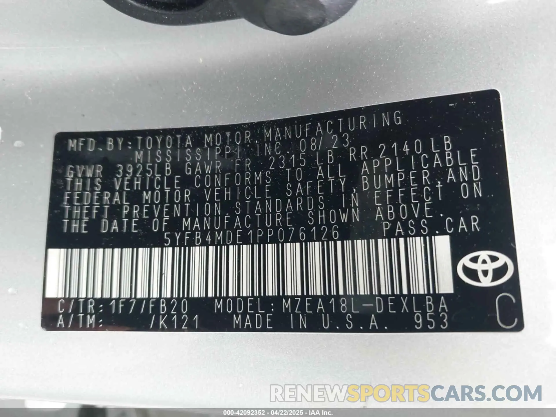 9 fotografías del automóvil dañado 5YFB4MDE1PP076126 TOYOTA COROLLA 2023