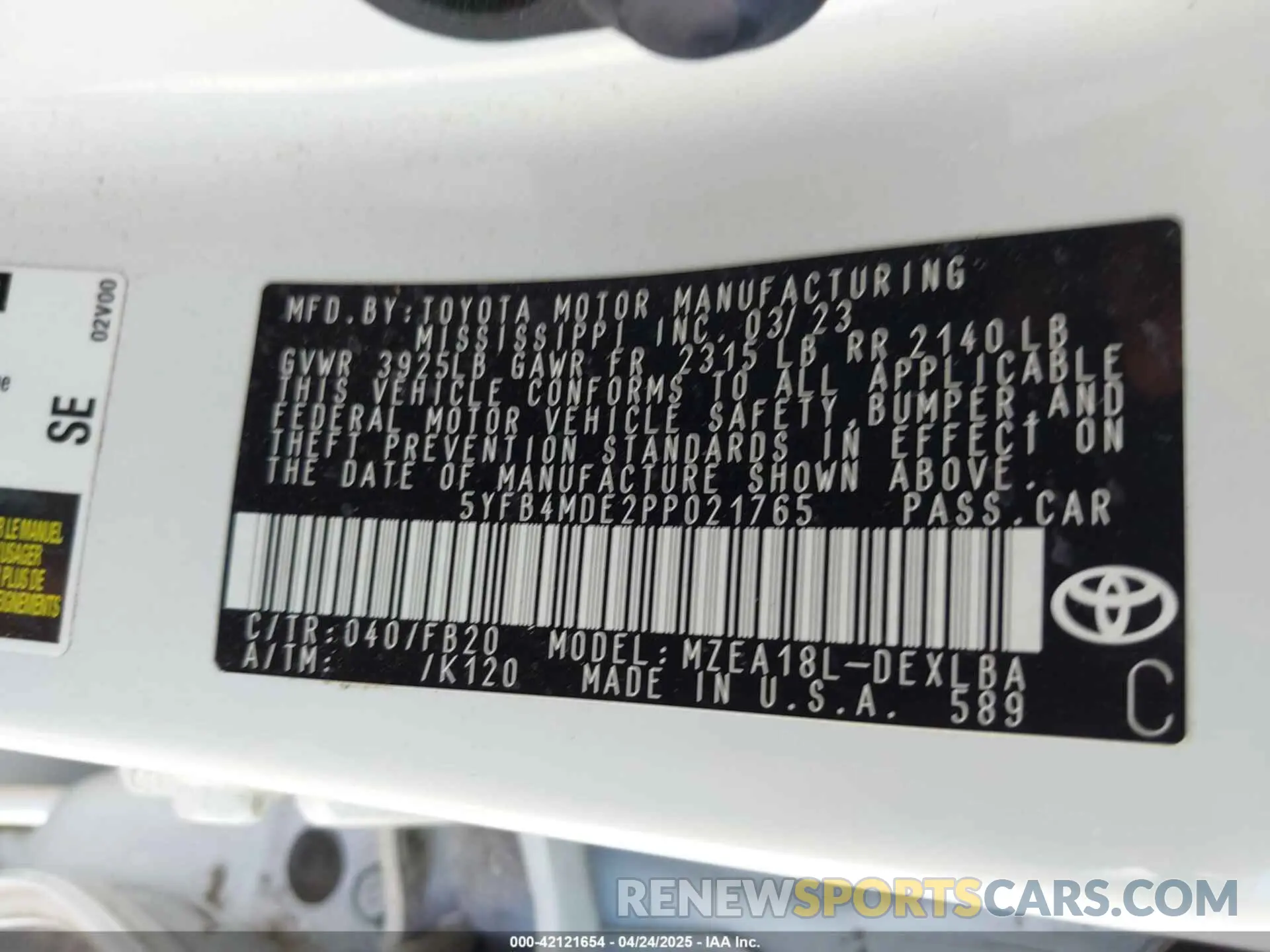 9 fotografías del automóvil dañado 5YFB4MDE2PP021765 TOYOTA COROLLA 2023