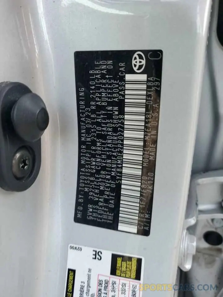 13 fotografías del automóvil dañado 5YFB4MDE2PP027758 TOYOTA COROLLA 2023