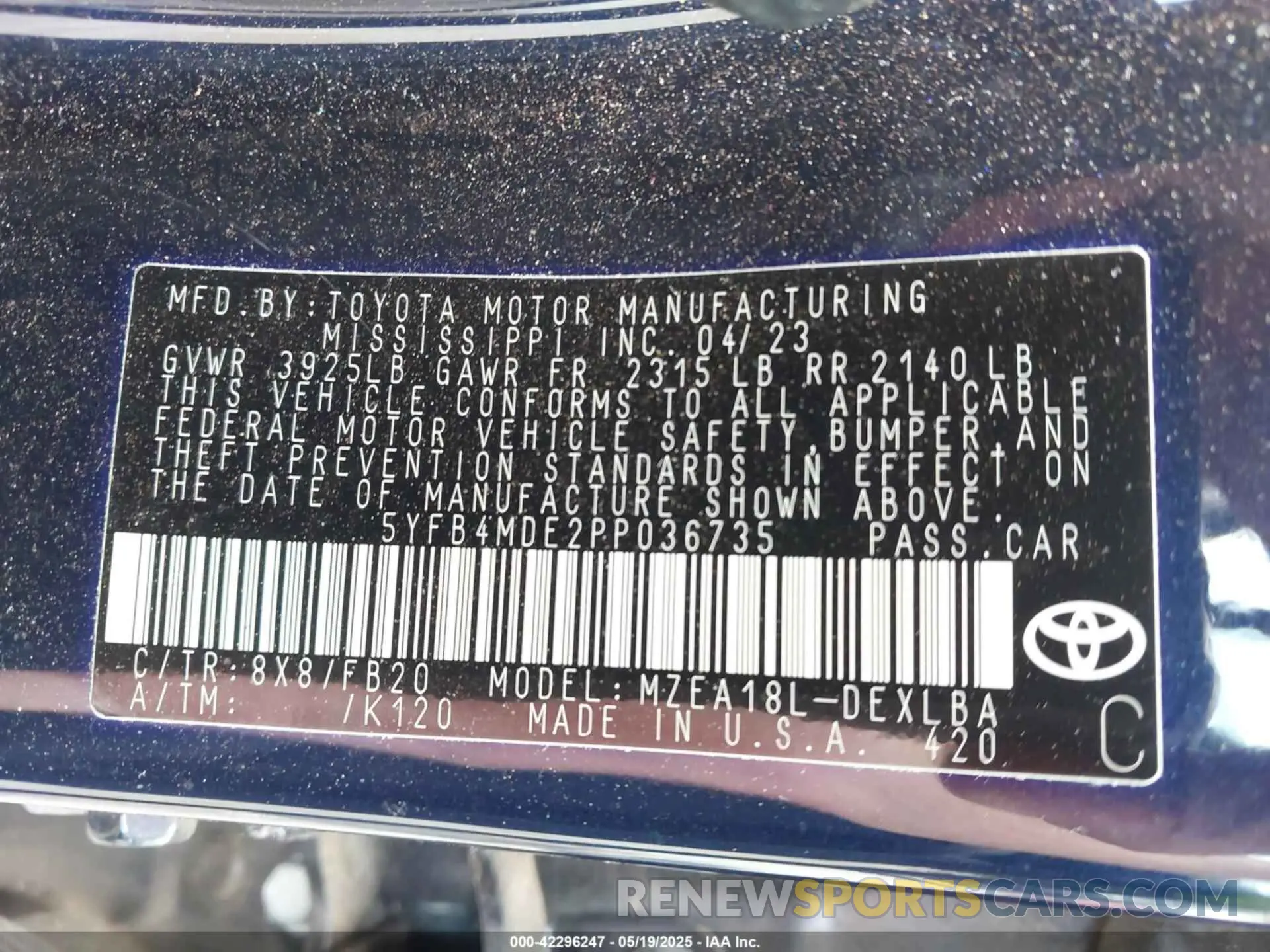 9 fotografías del automóvil dañado 5YFB4MDE2PP036735 TOYOTA COROLLA 2023