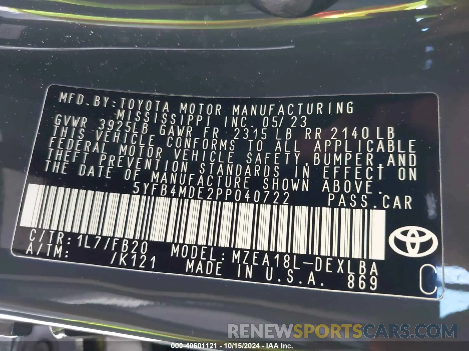 9 fotografías del automóvil dañado 5YFB4MDE2PP040722 TOYOTA COROLLA 2023