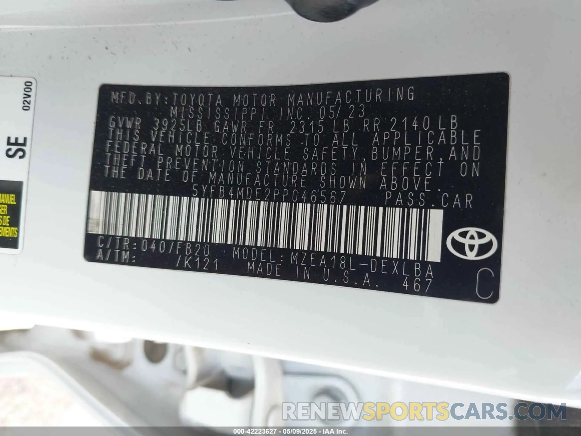 9 fotografías del automóvil dañado 5YFB4MDE2PP046567 TOYOTA COROLLA 2023