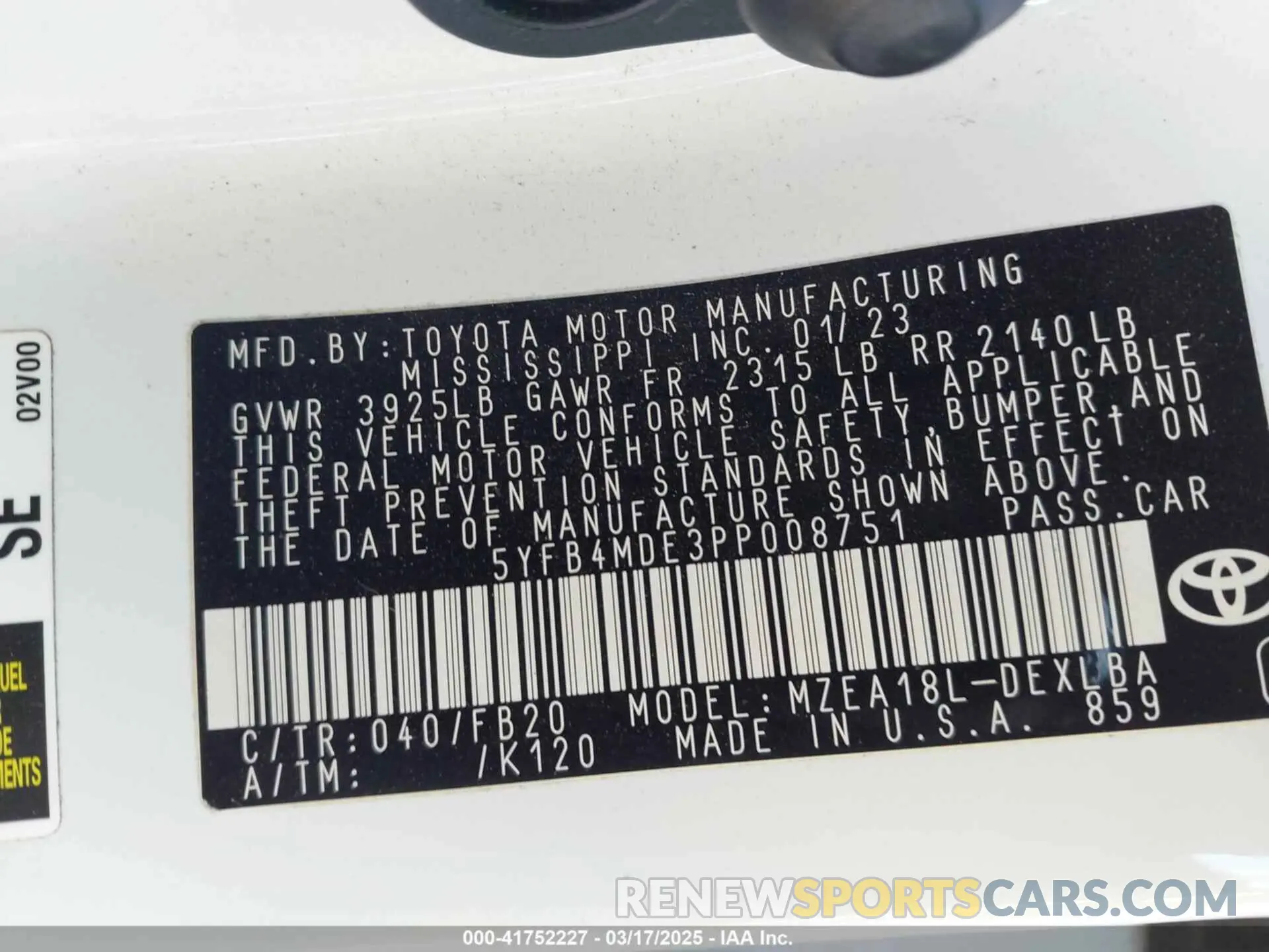 9 fotografías del automóvil dañado 5YFB4MDE3PP008751 TOYOTA COROLLA 2023