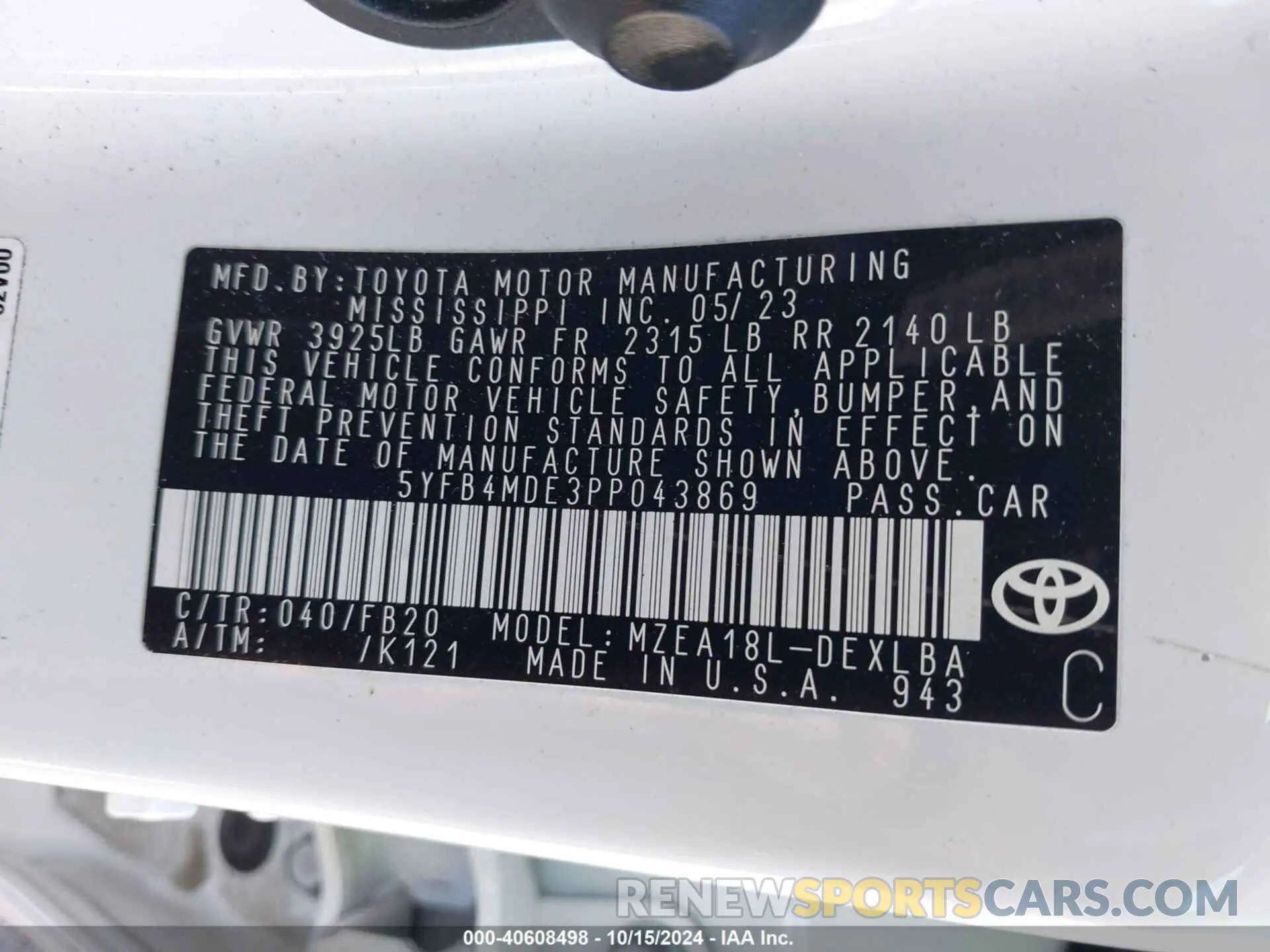 9 fotografías del automóvil dañado 5YFB4MDE3PP043869 TOYOTA COROLLA 2023