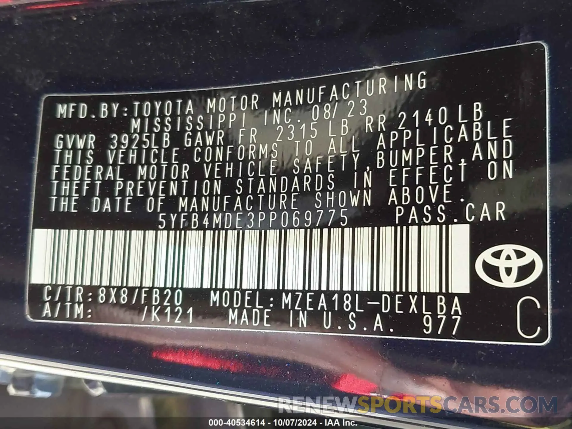9 fotografías del automóvil dañado 5YFB4MDE3PP069775 TOYOTA COROLLA 2023