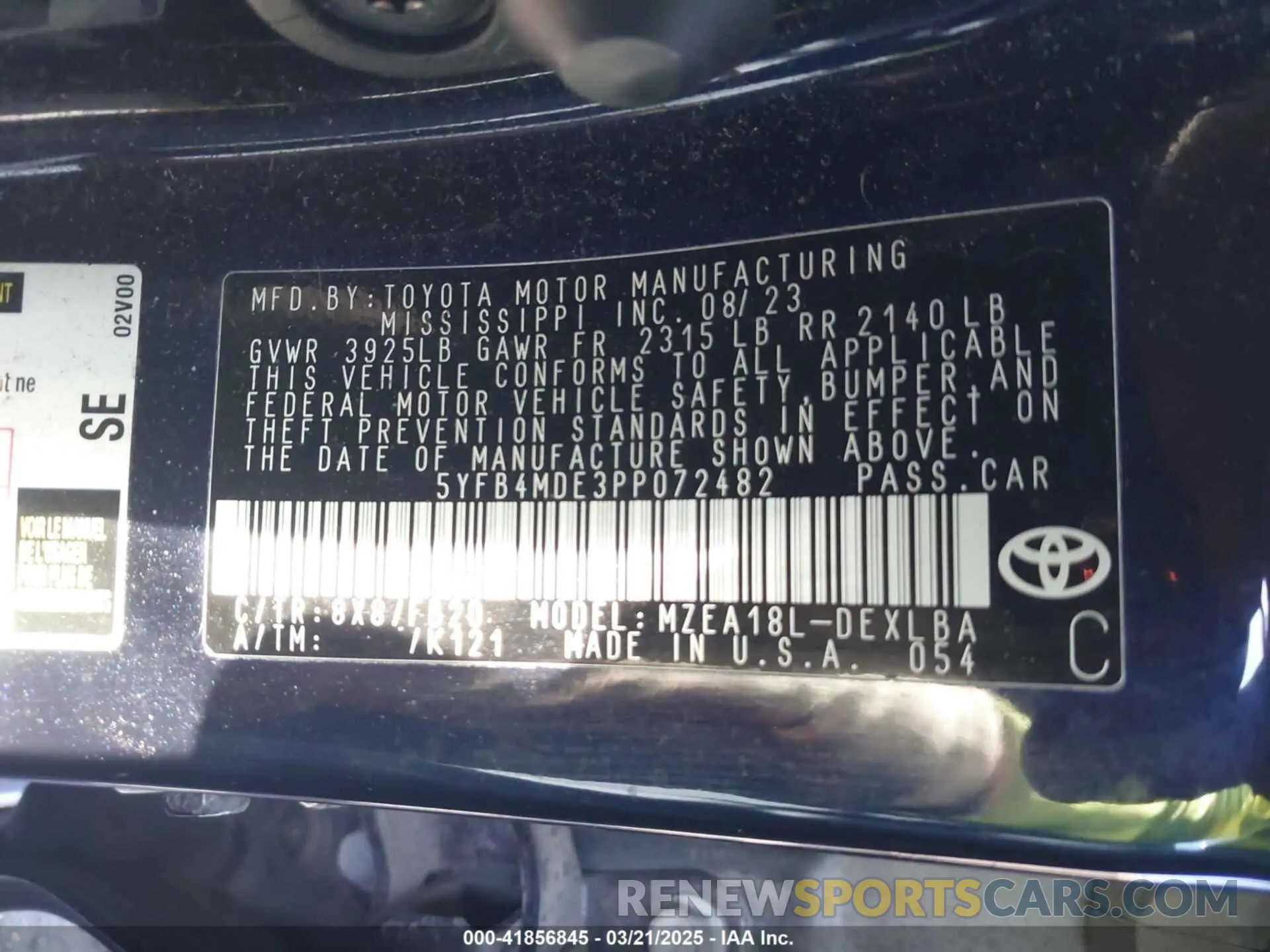 9 fotografías del automóvil dañado 5YFB4MDE3PP072482 TOYOTA COROLLA 2023