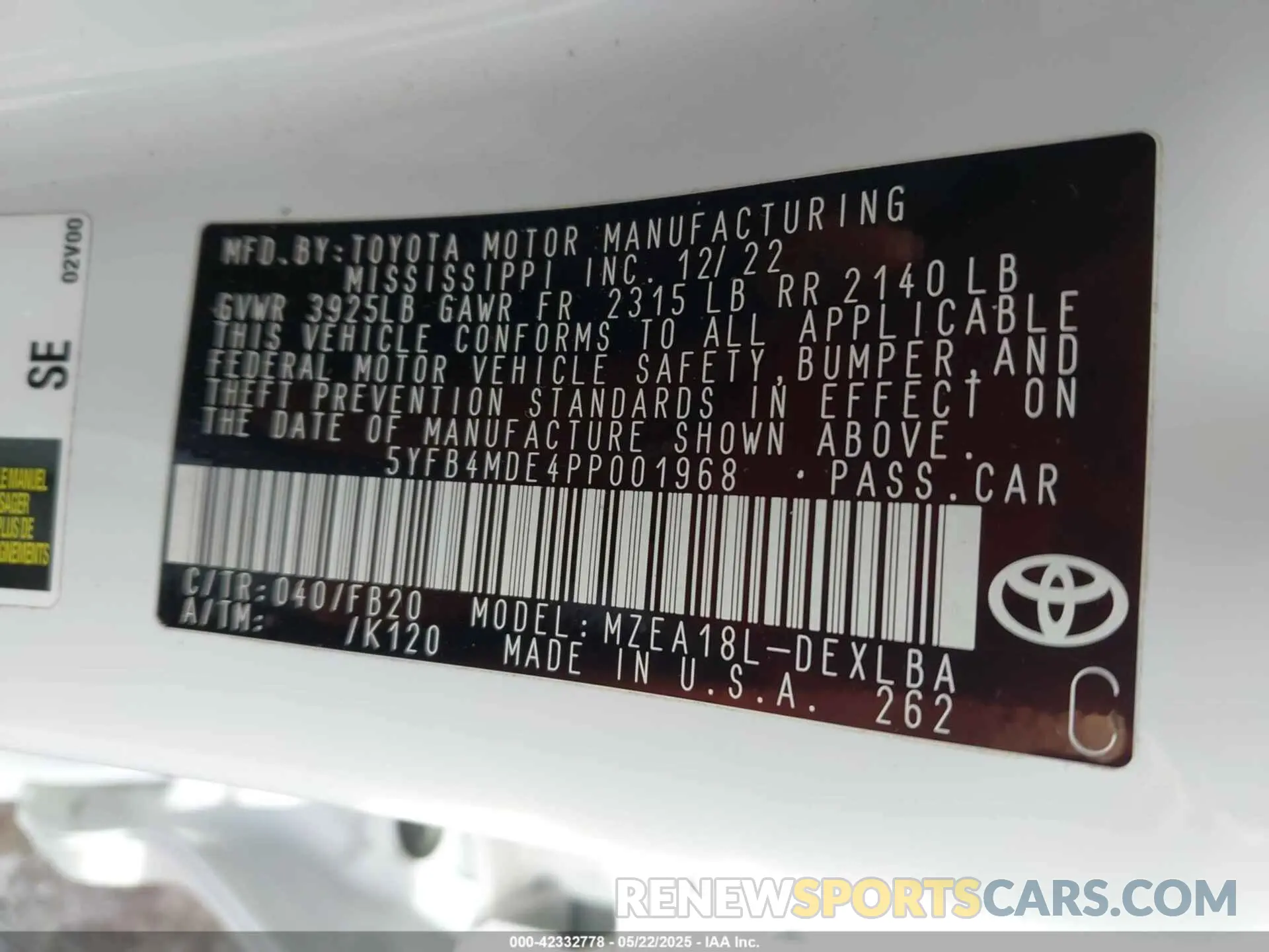 9 fotografías del automóvil dañado 5YFB4MDE4PP001968 TOYOTA COROLLA 2023