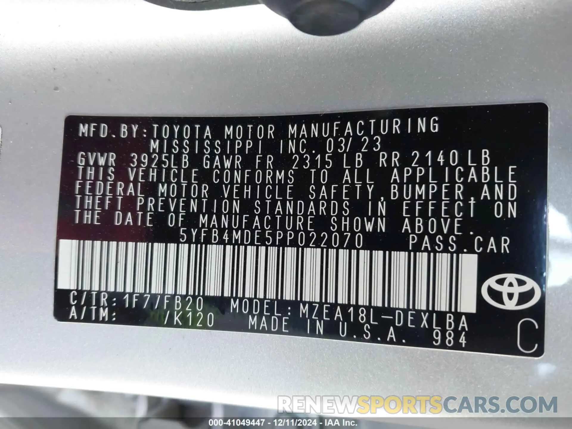 9 fotografías del automóvil dañado 5YFB4MDE5PP022070 TOYOTA COROLLA 2023